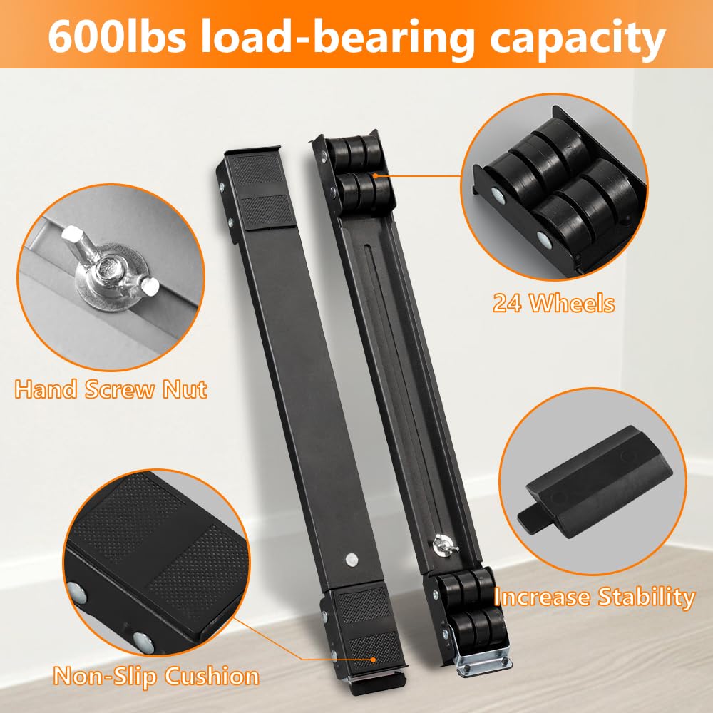 Heavy Duty Appliance Rollers - Extendable Washing Machine Stand & Furniture Sliders for Refrigerator, Washer & Dryer - 660 lbs Capacity - Black - Perfect for Moving Appliances Safely & Easily in Home or Laundry Room