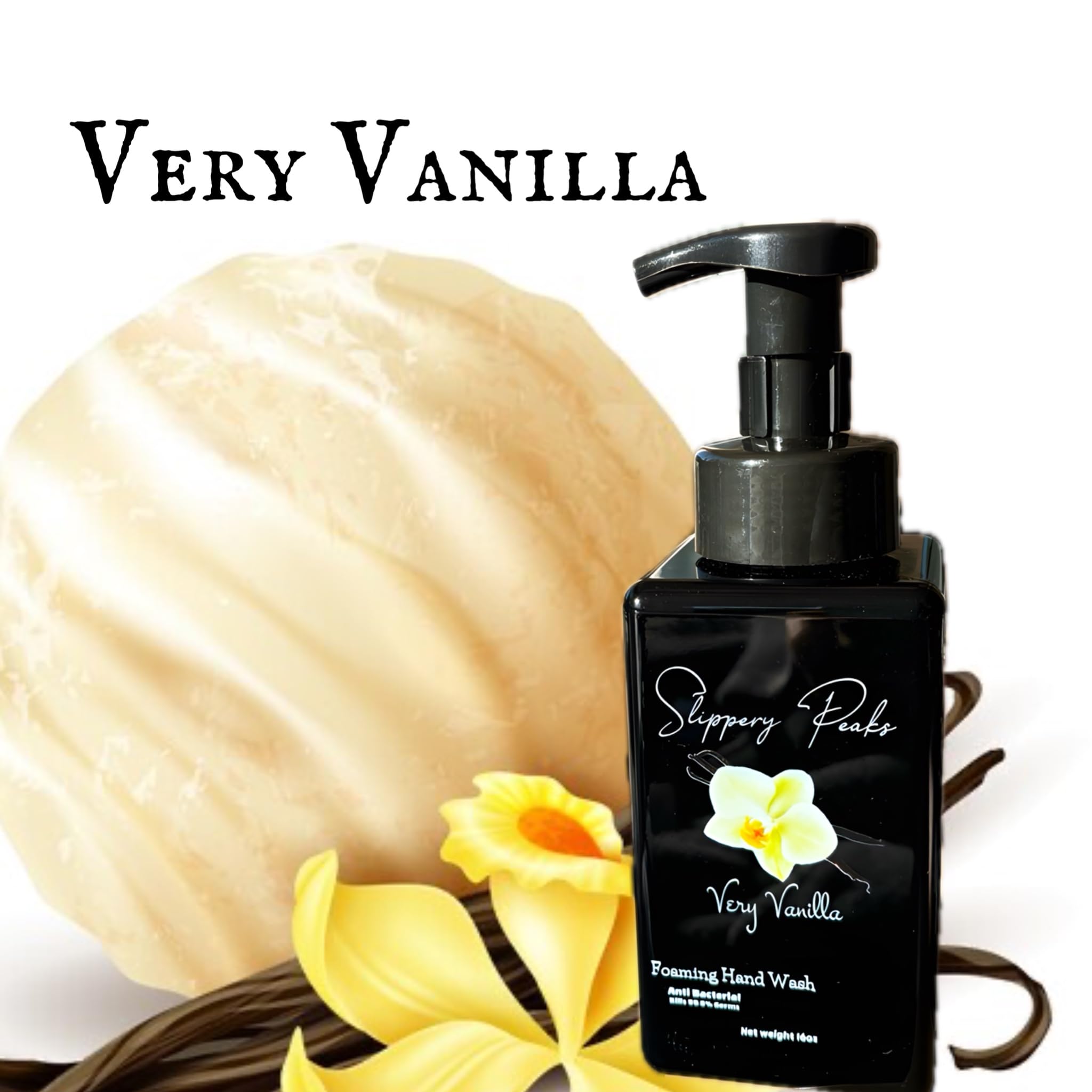 Very Vanilla Foaming Hand Soap - 16 oz with Black Pump Bottle | Moisturizing & Antibacterial | Perfect for Kitchen, Bathroom & Office Use