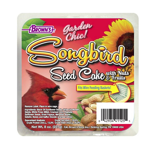 Songbird Fruits & Nut Seed Cakes - 8 Pack, Wild Bird Food for Year-Round Feeding - Perfect for Backyard Bird Feeders & Garden Wildlife Attraction