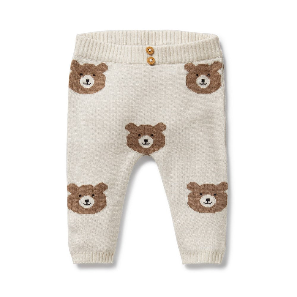 Beary Cute Organic Cotton Knitted Jacquard Leggings for Women - Soft & Stretchy Yoga Pants for Workout, Lounge & Everyday Wear