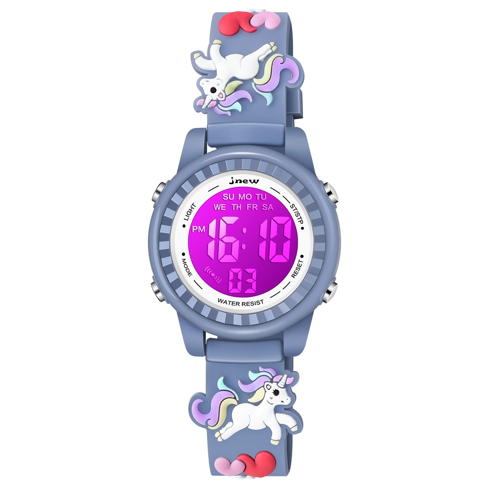 **Venhoo Kids Digital Watch - 3D Cartoon Waterproof Wristwatch with 7 Color LED Lights, Alarm & Stopwatch for Girls Ages 3-10 - Perfect for School, Playtime & Outdoor Activities**