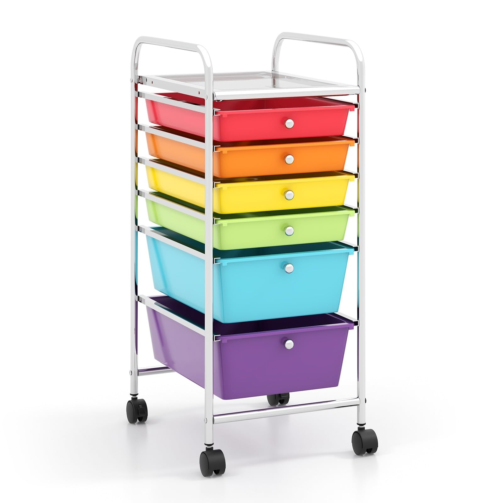 Topment 6 Bin Organizer Rolling Storage Cart with Metal Frame & Plastic Drawers - Flexible Wheels for Home Office Organization, Scrapbook Supplies & Paper Storage (Multicolor) | Perfect for Craft Rooms, School Supplies & Closet Organization