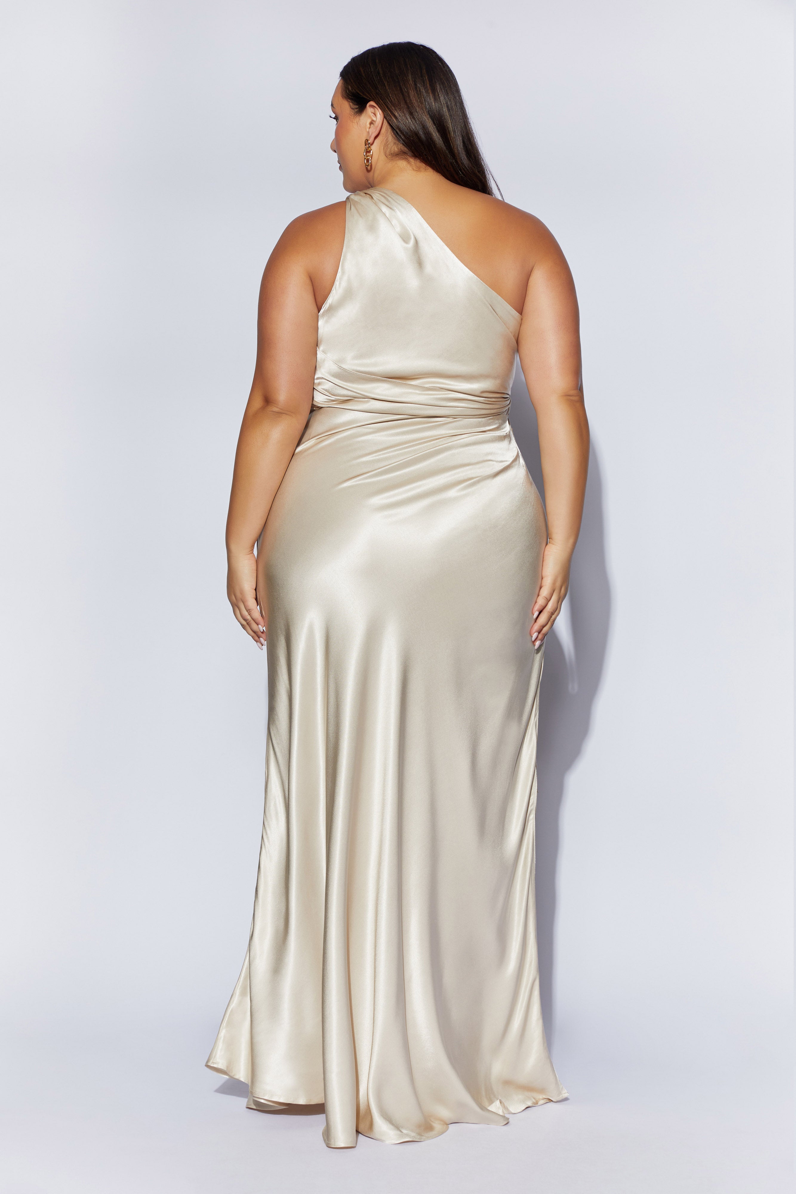 Calliope One Shoulder Maxi Dress in Blush Gold - Elegant Evening Gown for Weddings, Parties & Special Occasions