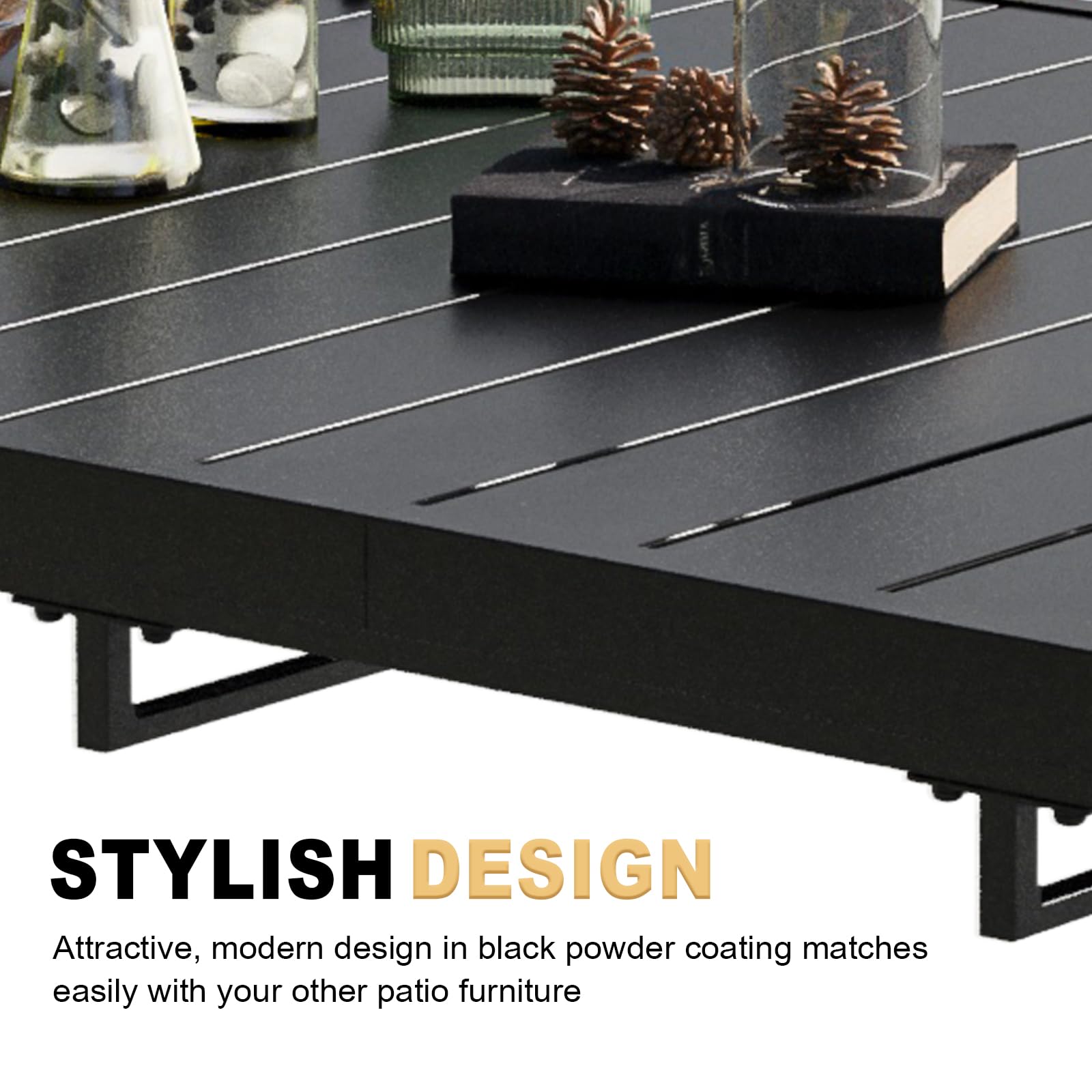 VICLLAX Expandable Metal Outdoor Dining Table for 4/6/8 People - Black Rectangular Patio Table for Garden, Backyard, Lawn & Bistro - Perfect for Family Gatherings & Outdoor Entertaining