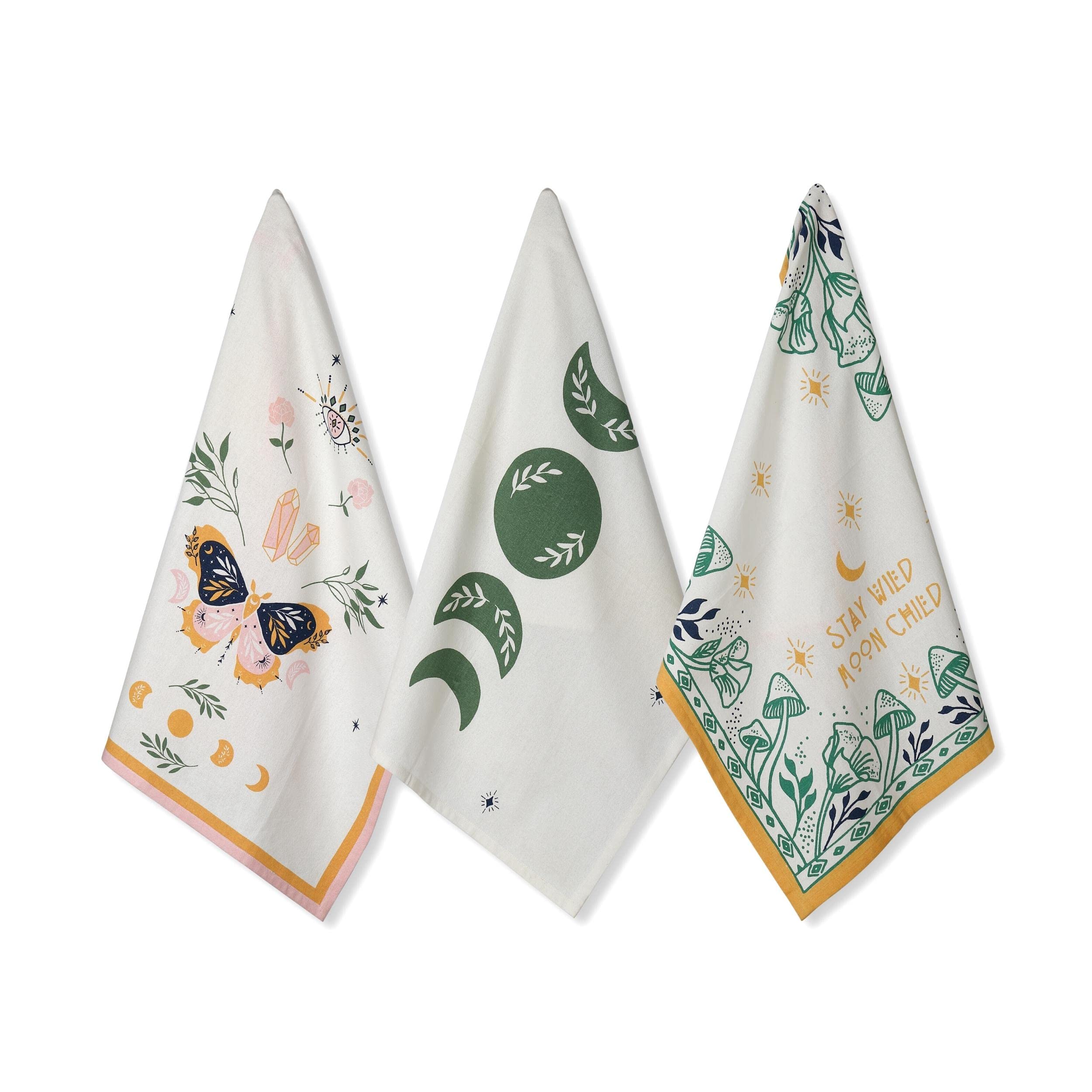 Folkulture Cotton Kitchen Towels Set of 3 - 20x26 Inch Absorbent Dish Towels & Dishcloths for Modern Kitchen, Valentine's Day Gifts for Her - Perfect for Drying Dishes, Decorating Home & Hostess Gifts