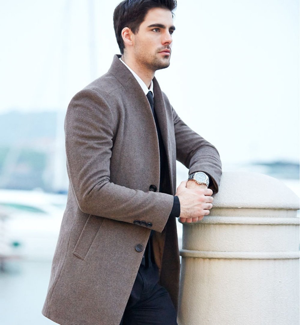 Lavnis Men's Slim Fit Wool Blend Long Trench Coat - Warm Winter Overcoat for Business, Office & Formal Occasions