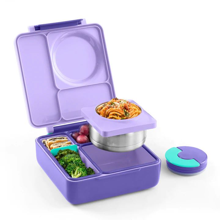 OmieBox V2 Bento Lunch Box for Kids - Leak Proof, Insulated Stainless Steel Container with Compartments | Purple Plum Color | Perfect for School, Work & Picnics