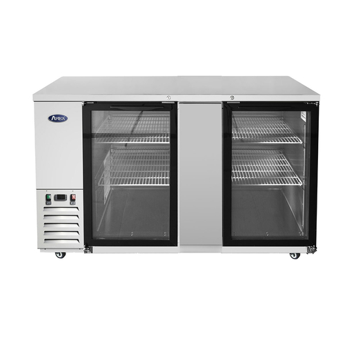 Atosa 68 Inch Commercial Back Bar Refrigerator with 2 Glass Doors - Stainless Steel Under Counter Beer & Wine Cooler for Bars, Restaurants, and Home Use