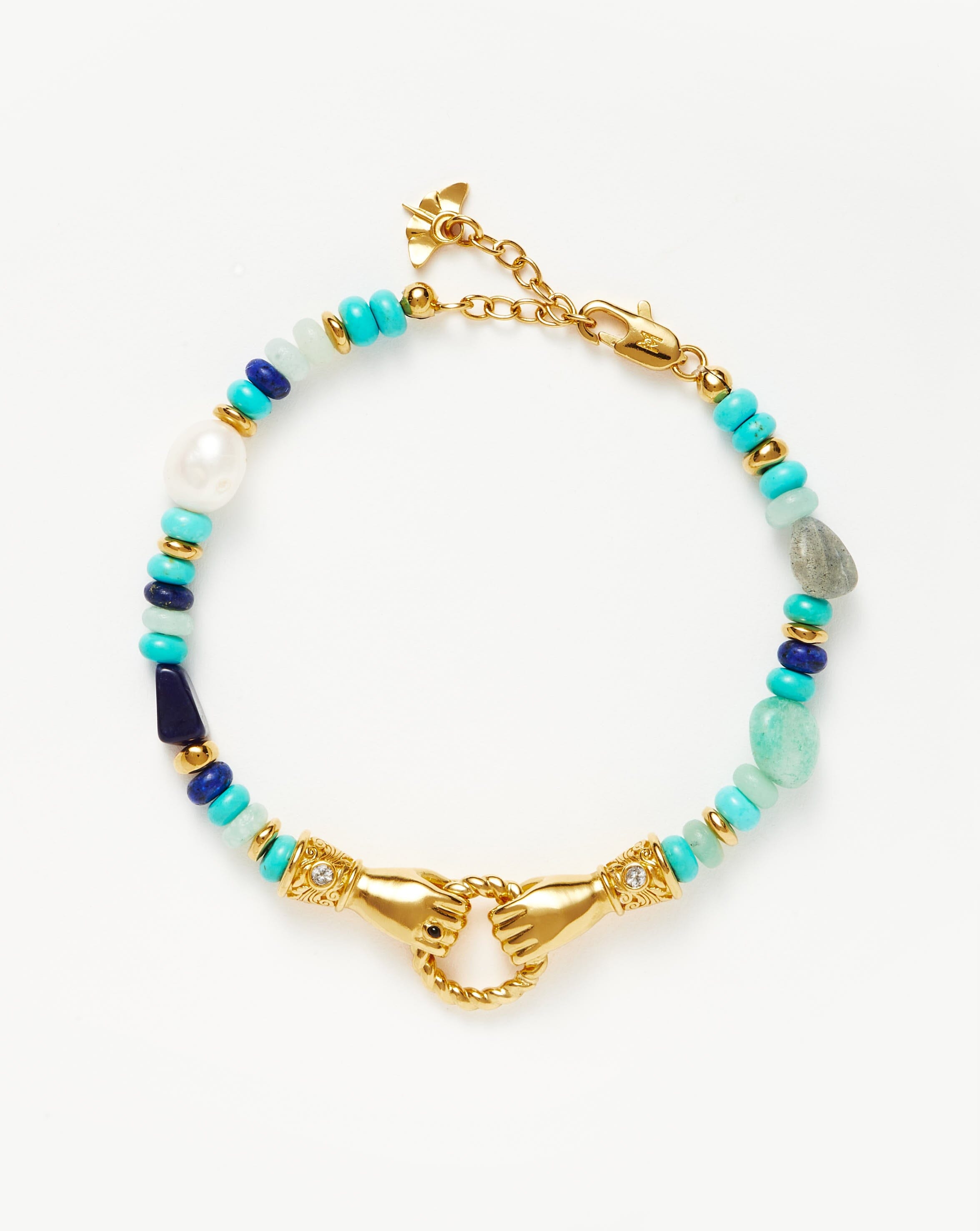 Harris Reed In Good Hands Beaded Gemstone Bracelet - 18k Gold Plated with Turquoise, Lapis Lazuli & Pearl | Elegant Boho Jewelry for Women, Perfect for Parties, Weddings & Everyday Wear