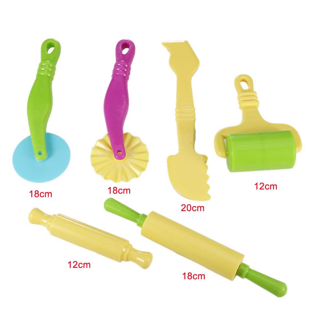 DesignerBox 6-Piece Clay Dough Tools Kit - Art Modeling Set with Rollers, Molds & Cutters - Plastic Play Dough Tools for Kids - Perfect for DIY Crafts, School Projects & Sensory Play Activities