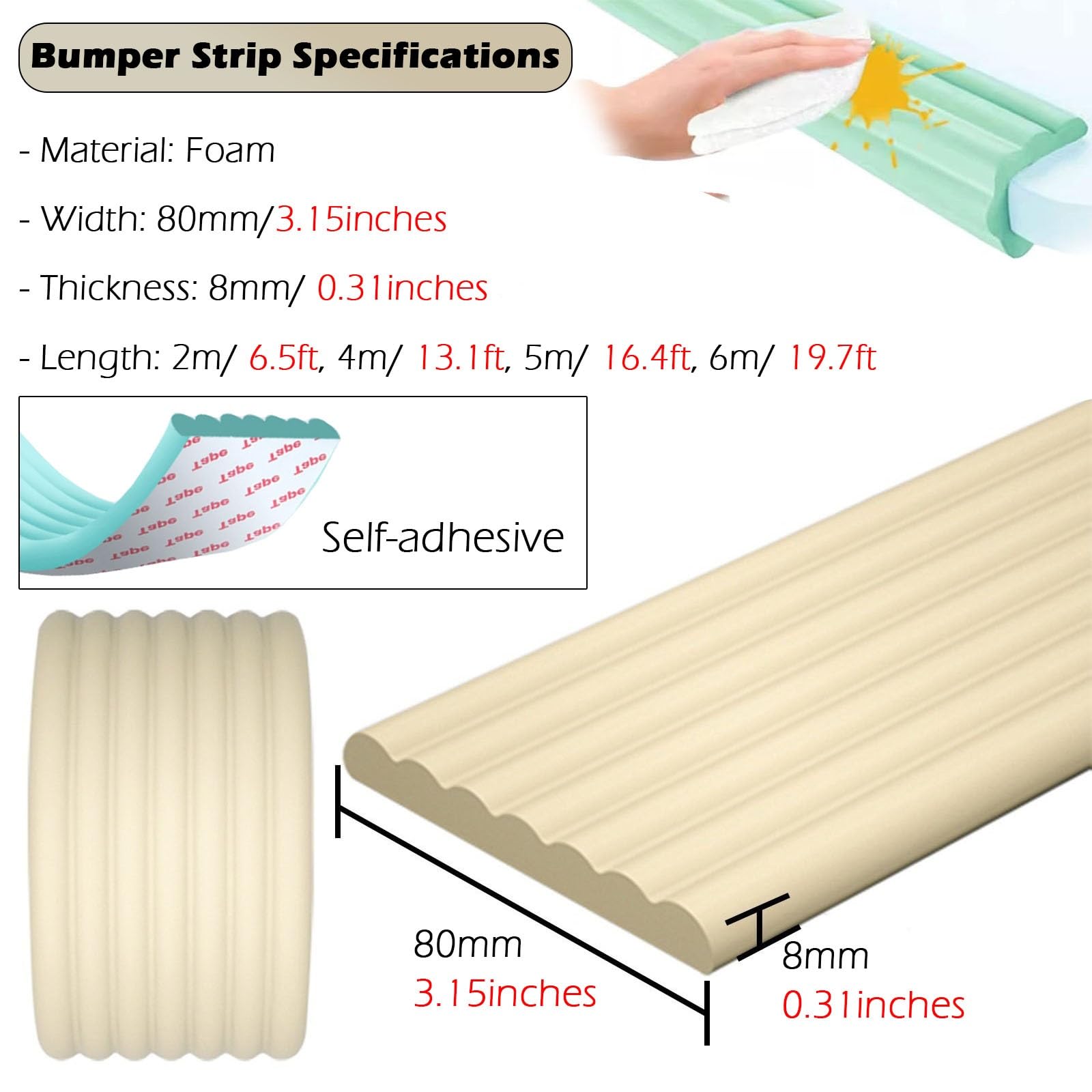 3 Inch Extra Wide Foam Edge Protector Stick - Furniture Bumper Guard for Cabinet, Oven, Table & Baby Crib (White/Green) | Anti-Collision Safety Padding for Bunk Bed Steps & Sharp Corners | Home & Office Protection Solution