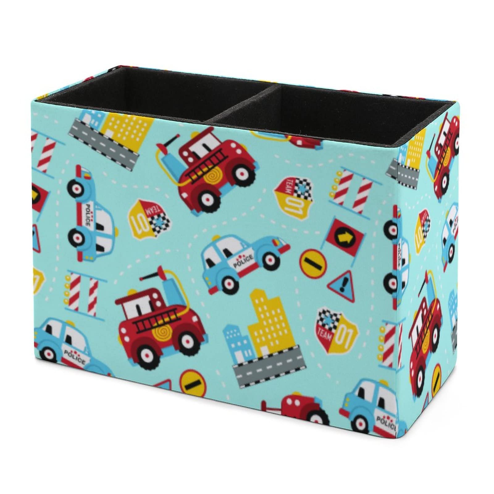 Cartoon Cars Pen Holder for Desk - Leather Pencil Organizer & Makeup Brush Storage for Office, School, College | Perfect Desktop Organizer for Stationery, Art Supplies, and Cosmetics