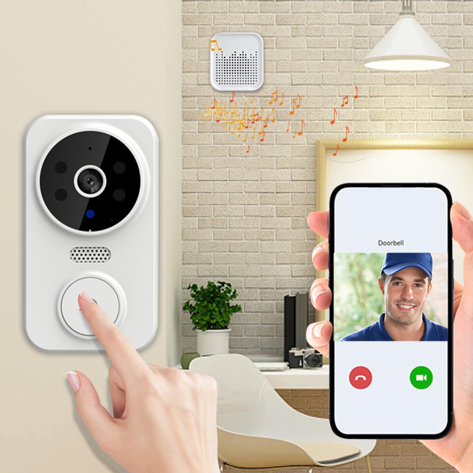 Smart Wireless Video Doorbell Camera - Rechargeable WiFi Security Doorbell with 90° Wide Angle, HD Night Vision & Auto Mode for Home, Apartment & Office - Perfect for Front Door Monitoring & Package Delivery Alerts