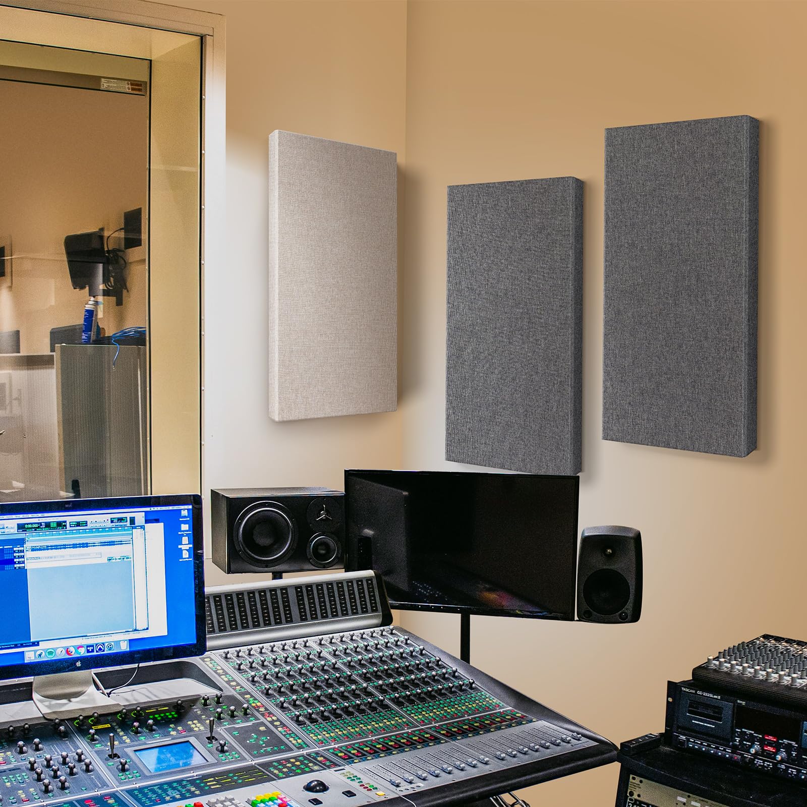 UMIACOUSTICS 4 Pack Acoustic Panels - Fiberglass Soundproof Wall Panels with Self-Adhesive Backing for Noise Reduction in Home Studio, Office & Theater (Heather Gray) | Perfect for Podcasting, Music Recording & Home Theater Sound Treatment