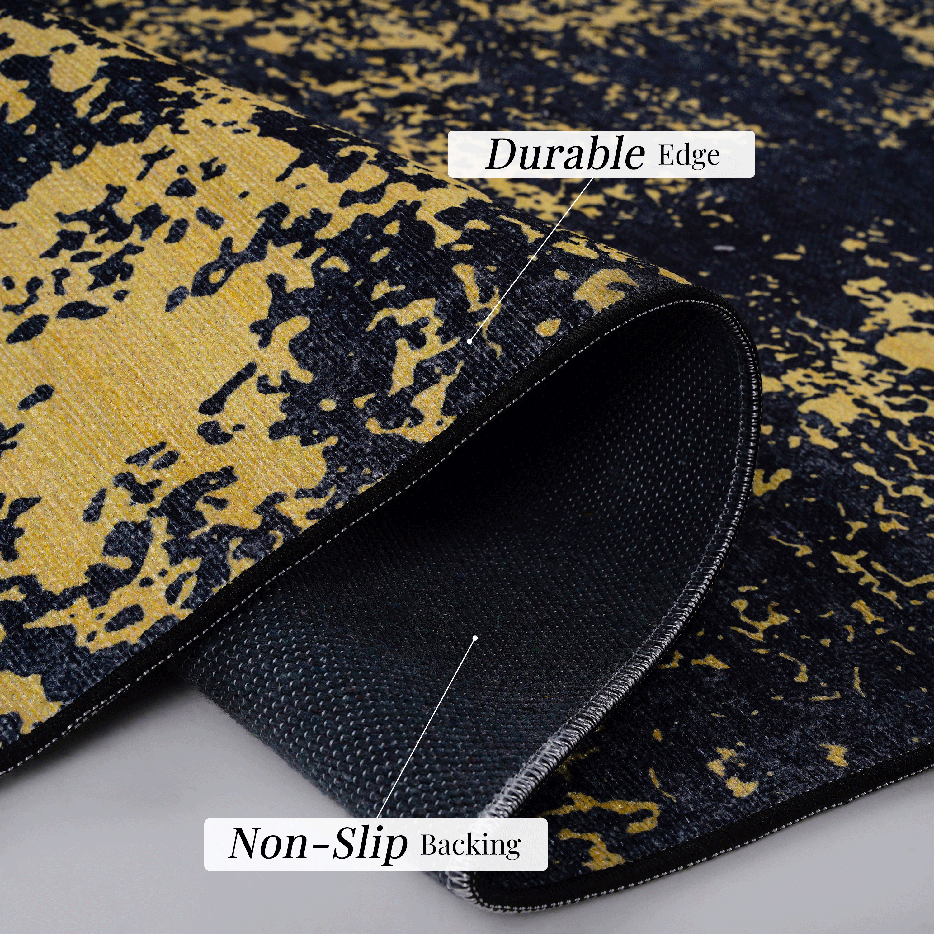 DTY Signature 6x9 Washable Low Pile Area Rugs - Non Slip, Non Shedding, Foldable - Kid & Pet Friendly Living Room, Bedroom, Kitchen Rug (Black/Gold, 6' x 9') - Perfect for Home Decor, Office Spaces & High Traffic Areas