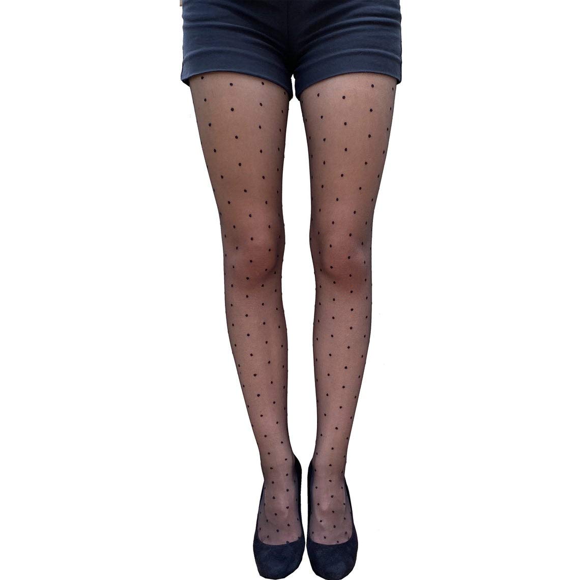 Black Dotted Sheer Tights for Women - Fashionable Opaque Pantyhose with Polka Dot Design, Comfortable Stretchable Hosiery for Daily Wear, Office, Party & Special Occasions