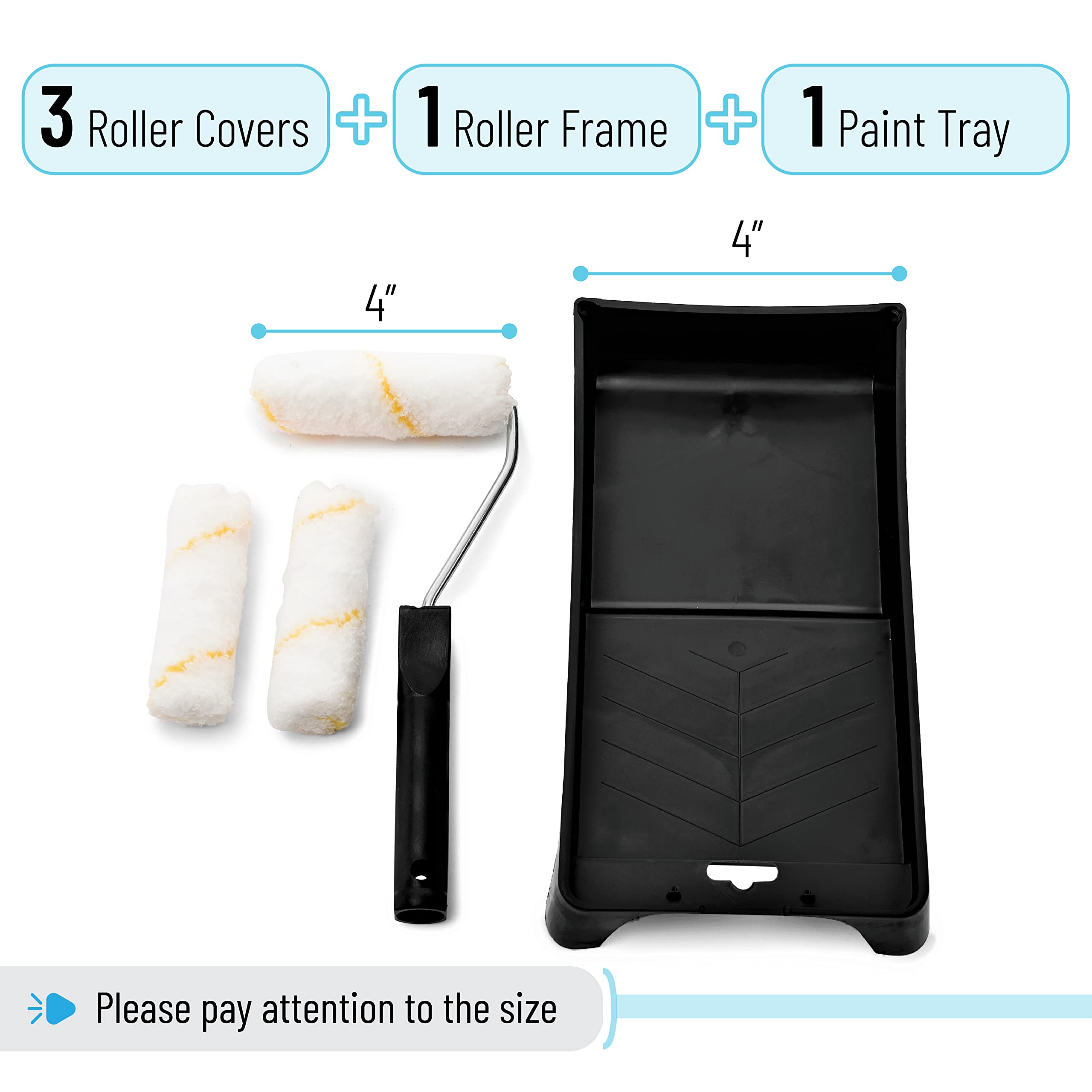 Bates Paint Tray Set with 4 Inch Foam Roller - Mini Paint Roller Brush, Tray & Covers - Complete House Painting Supplies Kit for Small Projects & Touch-Ups