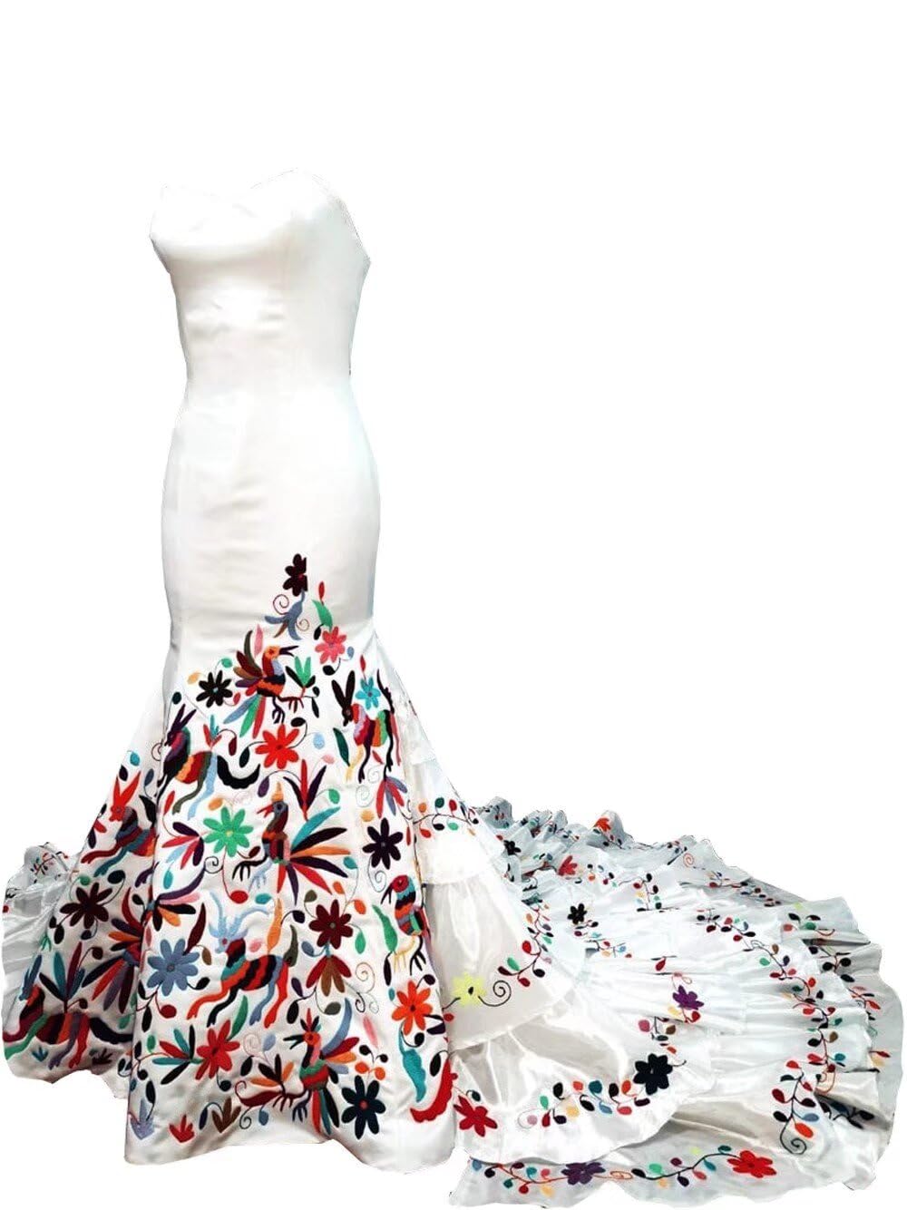 2025 Mexican Embroidered Wedding Dress with Train - 5-Layer Mermaid Quinceañera Gown in Multicolor | Perfect for Quinceañeras, Weddings & Special Occasions