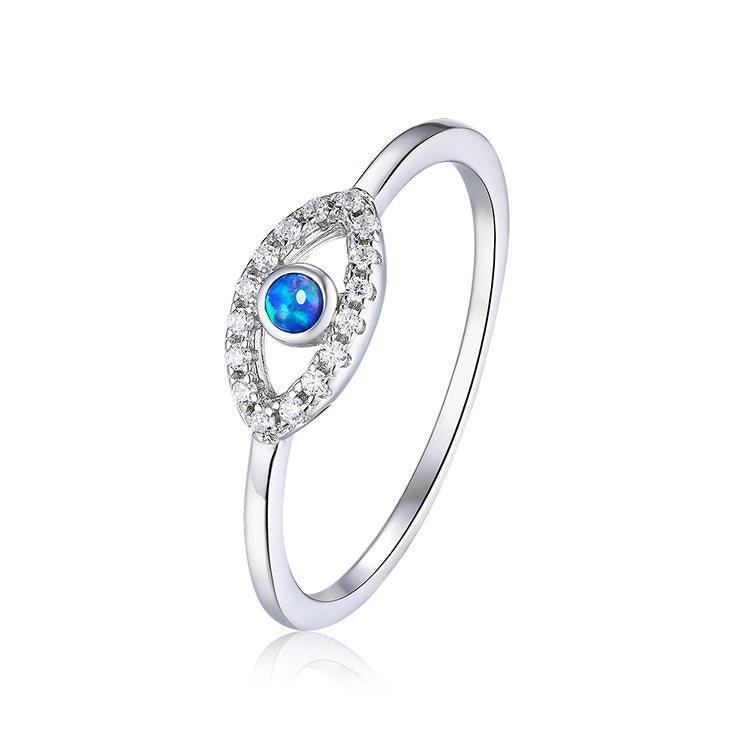 Blue Opal Evil Eye Ring for Women - Protection Jewelry with Healing Stone, Spiritual & Fashion Accessory - Perfect for Gifts, Meditation & Everyday Wear