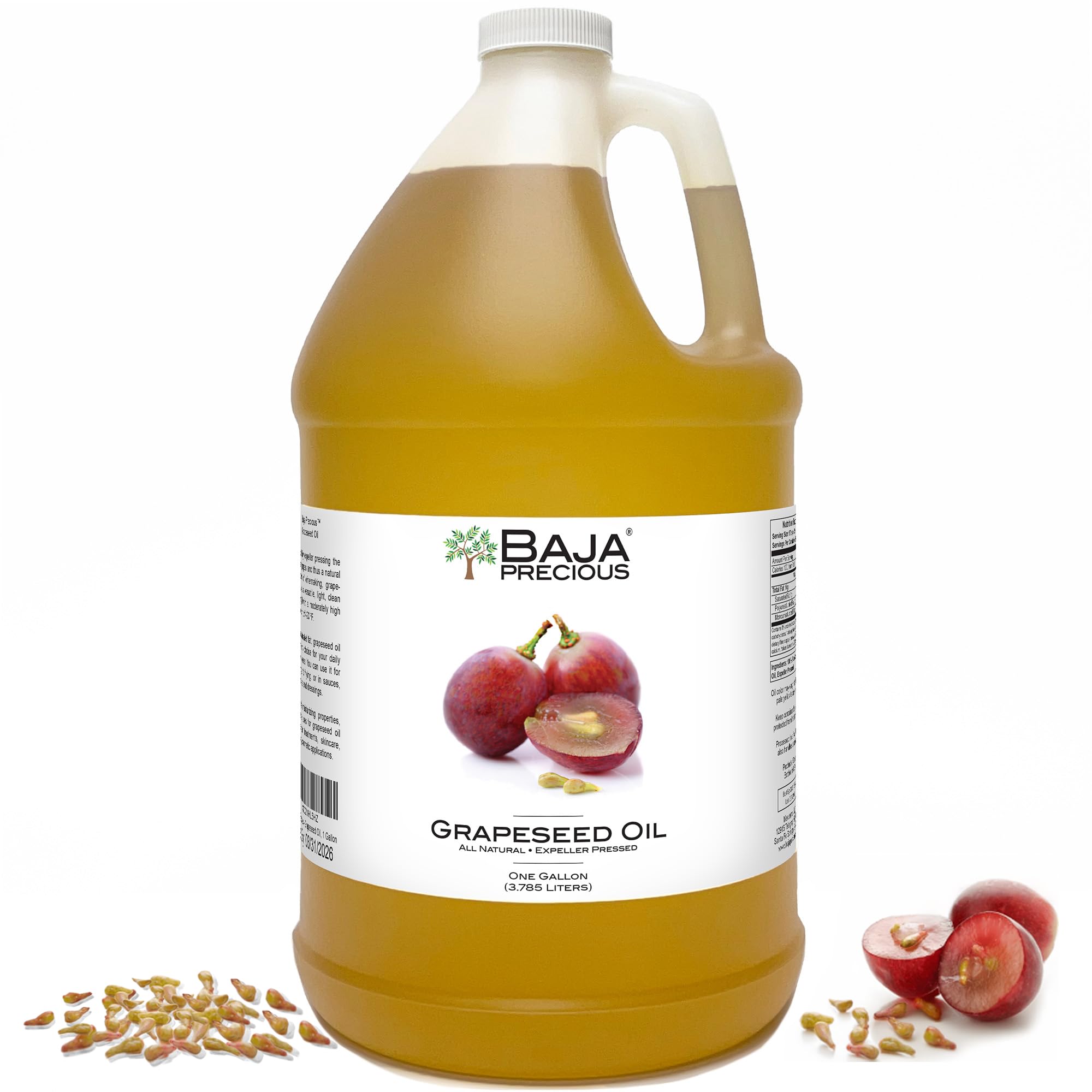 Baja Precious Grapeseed Oil - 100% Pure, Cold Pressed, Non-GMO - 4 Pack (1 Gallon Each) for Cooking, Baking, Skincare & Hair Care