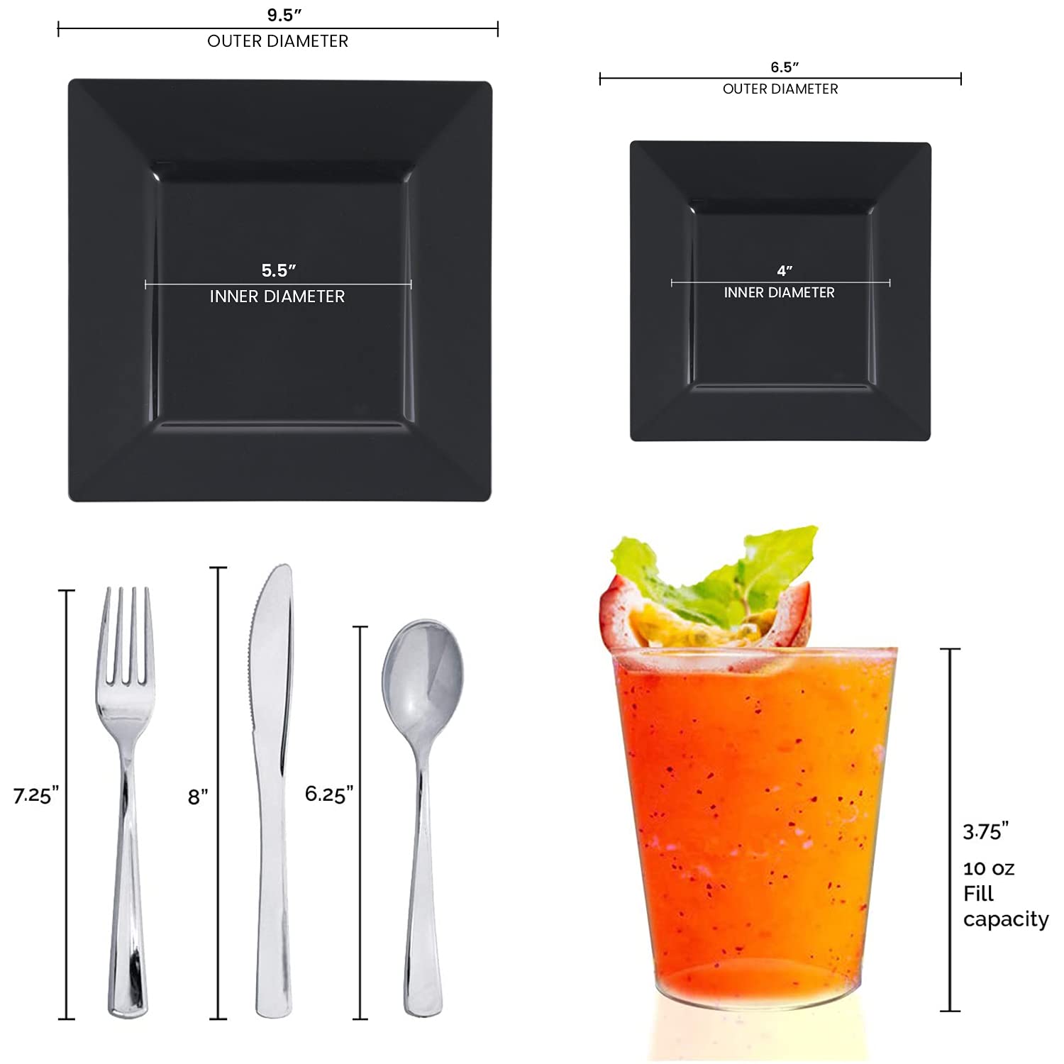 Elegant Disposable Plastic Dinnerware Set - Heavy Duty Black Plastic Plates for Weddings & Parties (120-Piece Value Pack) - Perfect for Wedding Receptions, Birthday Parties & Catering Events