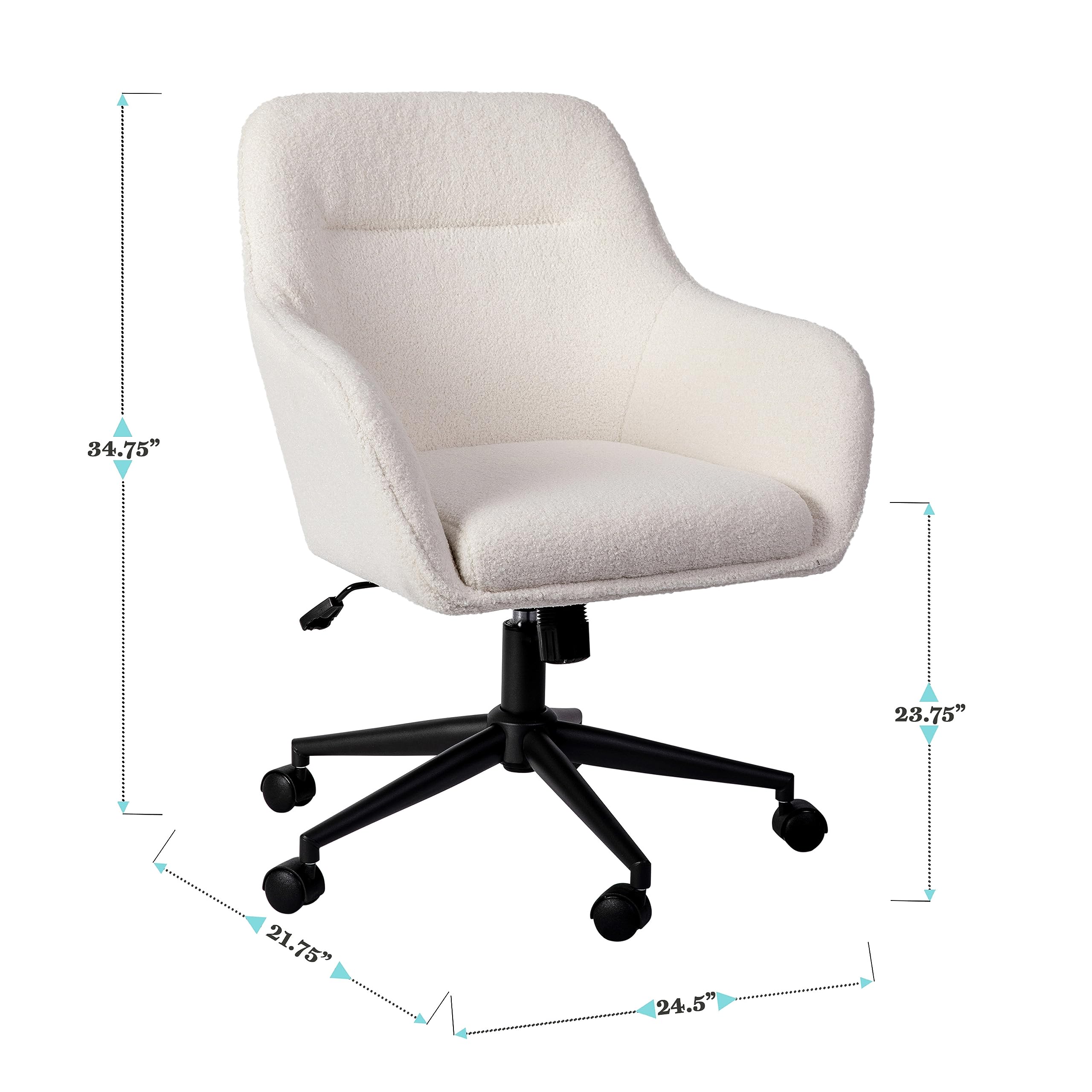 Martha Stewart Rayna Swivel Task Chair with Flared Arms - White Boucle Fabric & Oil Rubbed Bronze Frame - Ergonomic Home Office Chair for Comfortable Working & Studying