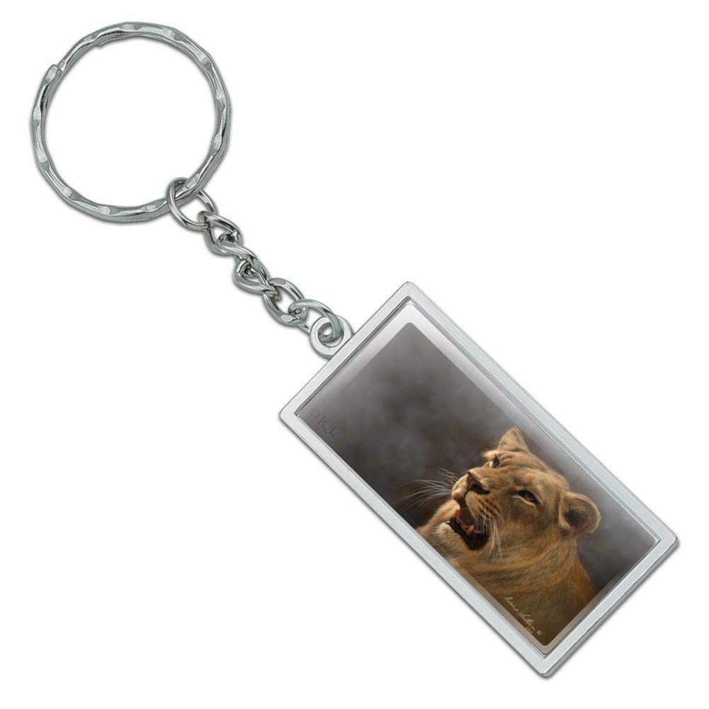 Chrome Plated Metal Lioness Female Lion Rectangle Keychain - Unique Animal Themed Gift for Women & Men - Perfect for Key Rings, Backpacks, and Gift Occasions