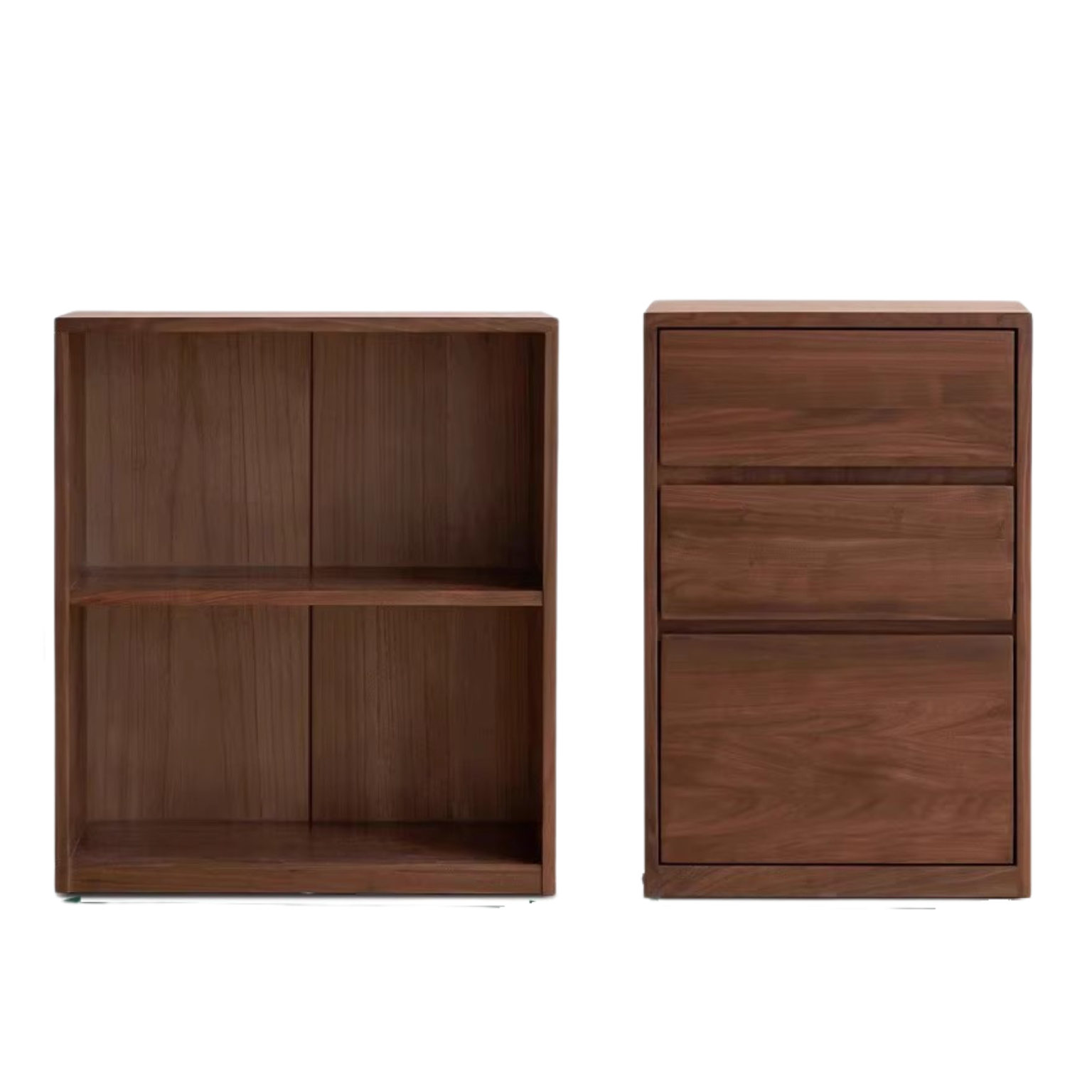 26x13.8x29.5 inch + 19.7x13.8x29.5 inch / 66x35x75 сm + 50x35x75 сm / Rich dark walnut color / Black walnut Bookcase + Drawer cabinet