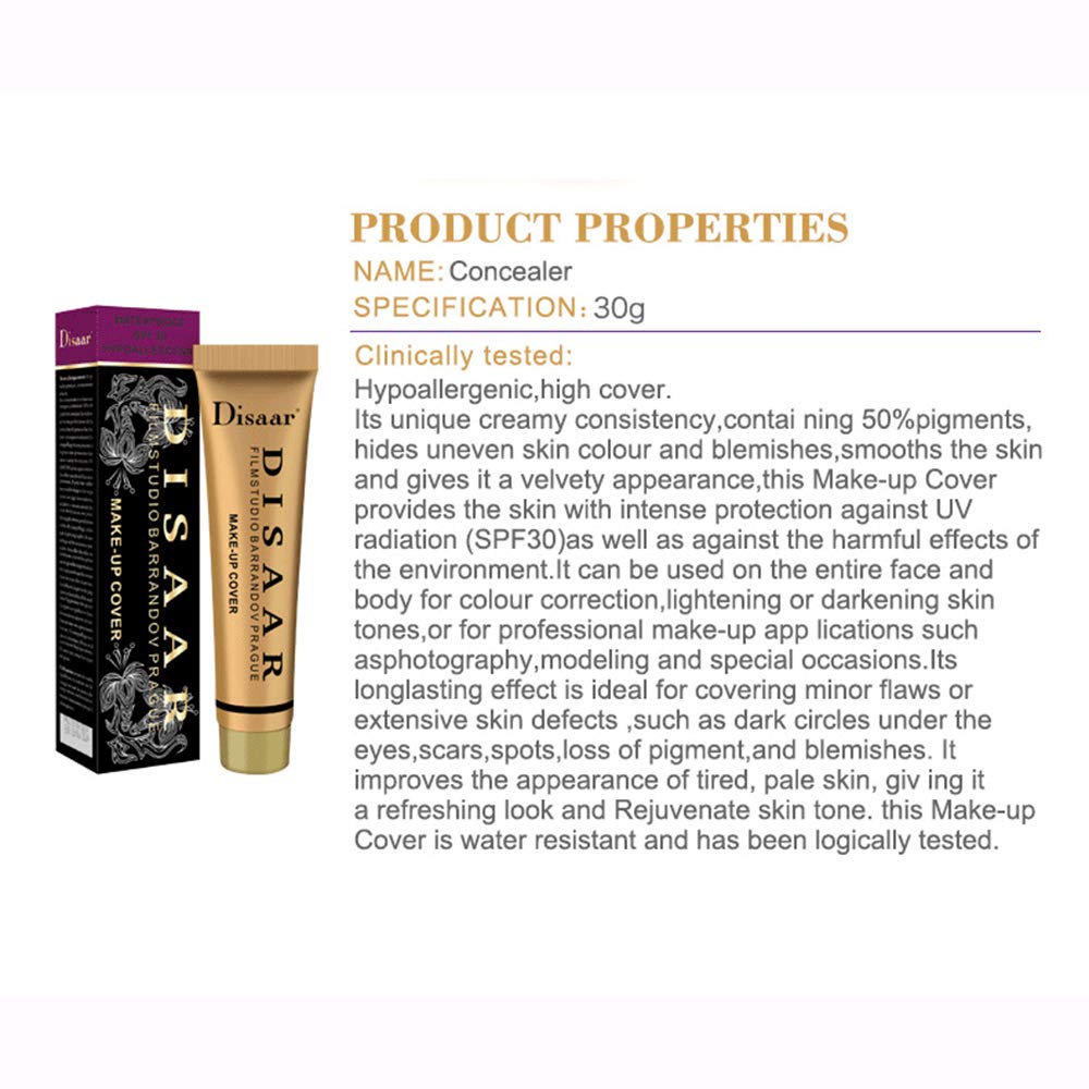 Waterproof SPF30 Hypoallergenic Foundation Makeup Cover Creamy Concealer - #102 Natural, Long-Lasting & Full Coverage for Daily Wear & Special Occasions