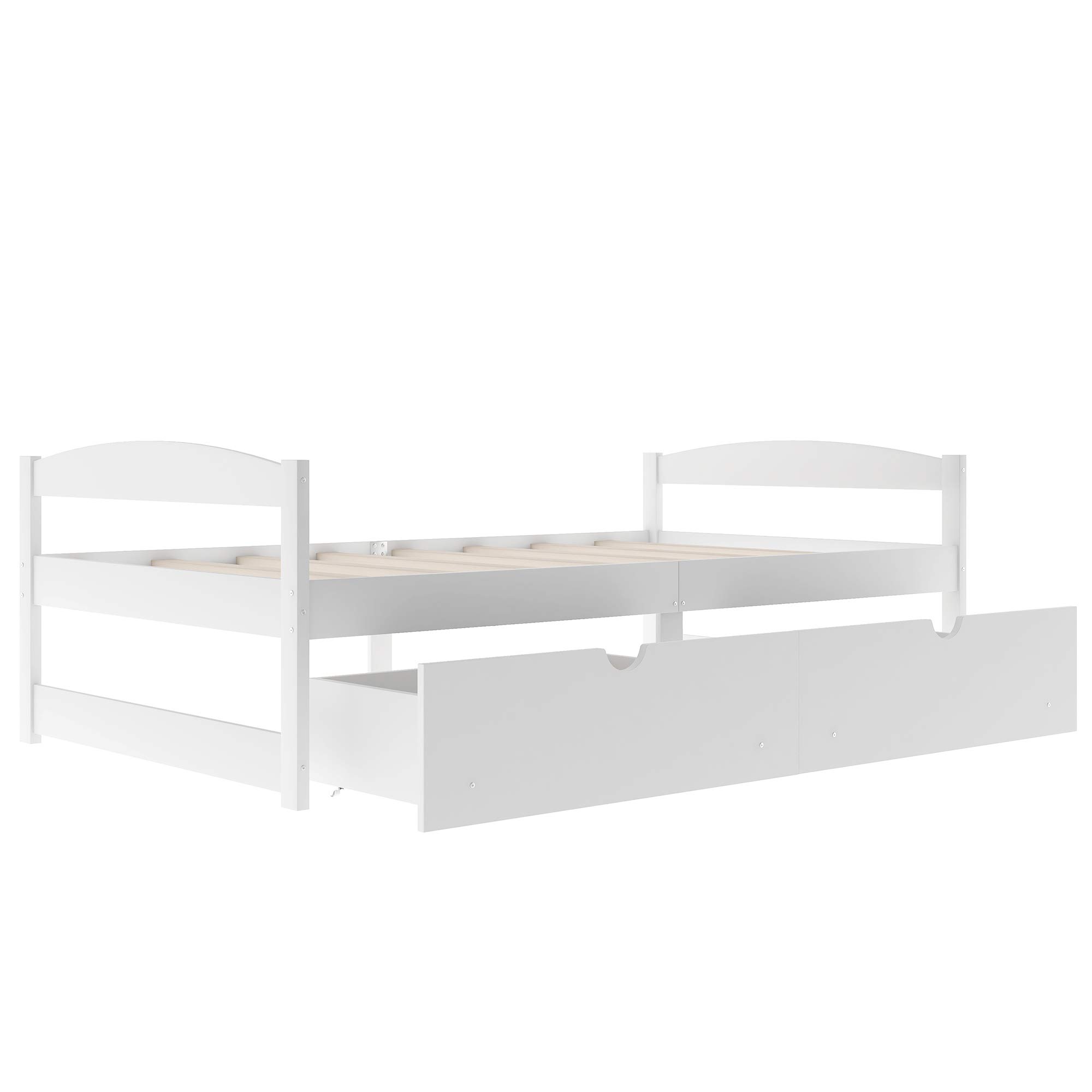 Solid Wood Twin Platform Storage Bed with 2 Drawers - No Box Spring Needed - White Sofa Bed Frame for Bedroom & Guest Room | Space-Saving Solution for Small Apartments & Dorm Rooms