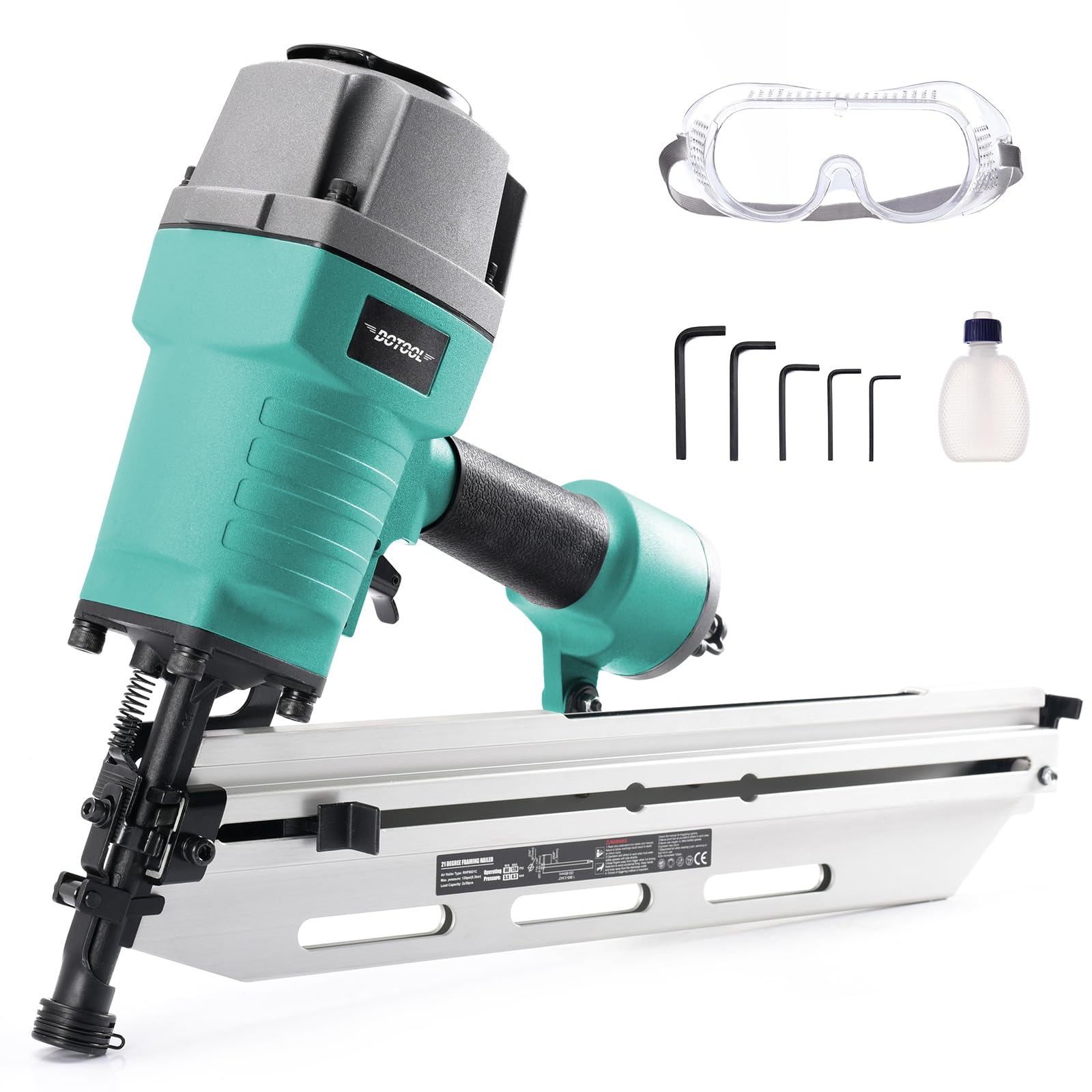 21 Degree Framing Nail Gun - Pneumatic Air Nailer with Tool-Less Depth Adjustment (2-Inch to 3-1/2-Inch) for Wall Sheathing, Siding Mount | Perfect for Roofing, Deck Building & Wood Framing Projects