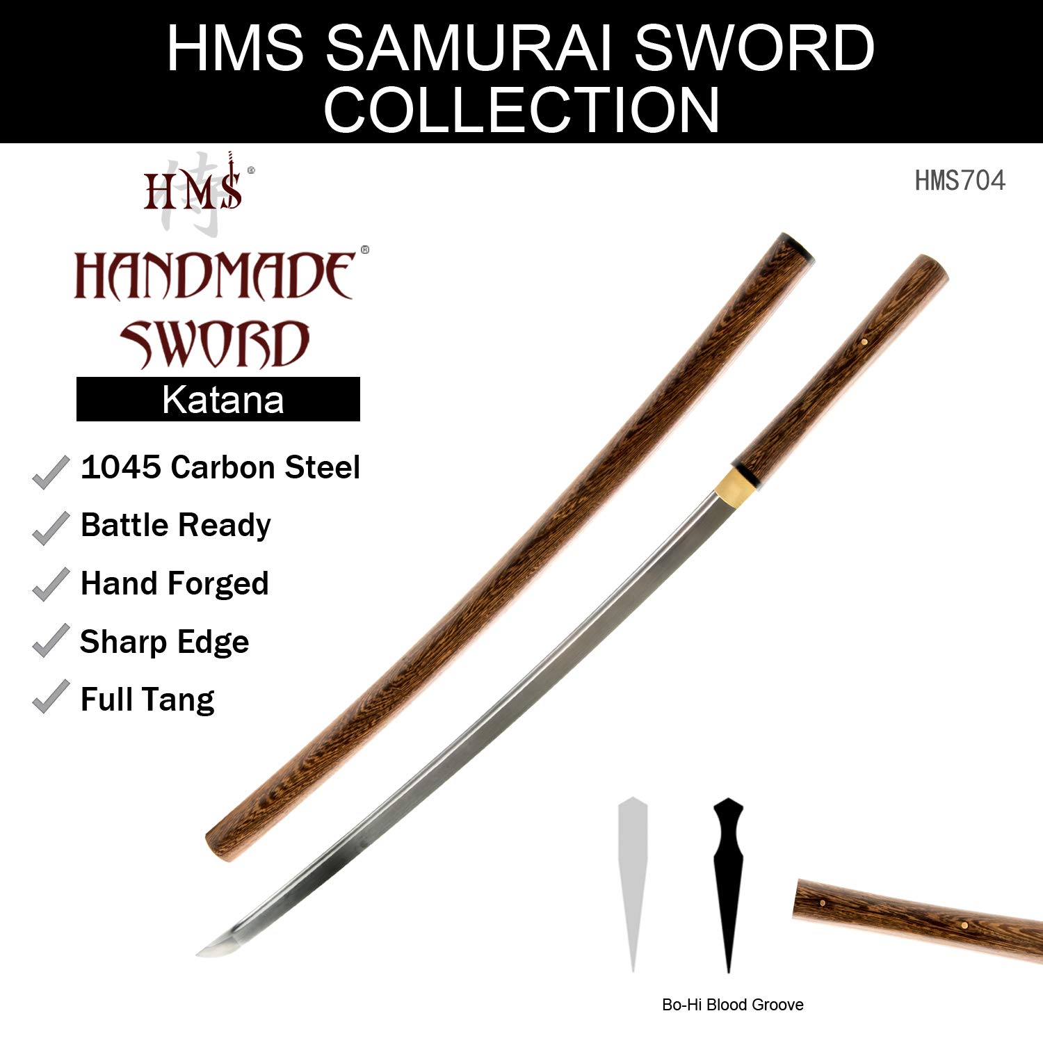 Authentic Japanese Samurai Shirasaya Katana - 1045 Carbon Steel, Hand Forged & Heat Tempered Full Tang Functional Sword - Perfect for Martial Arts Training, Cosplay & Collectors Display