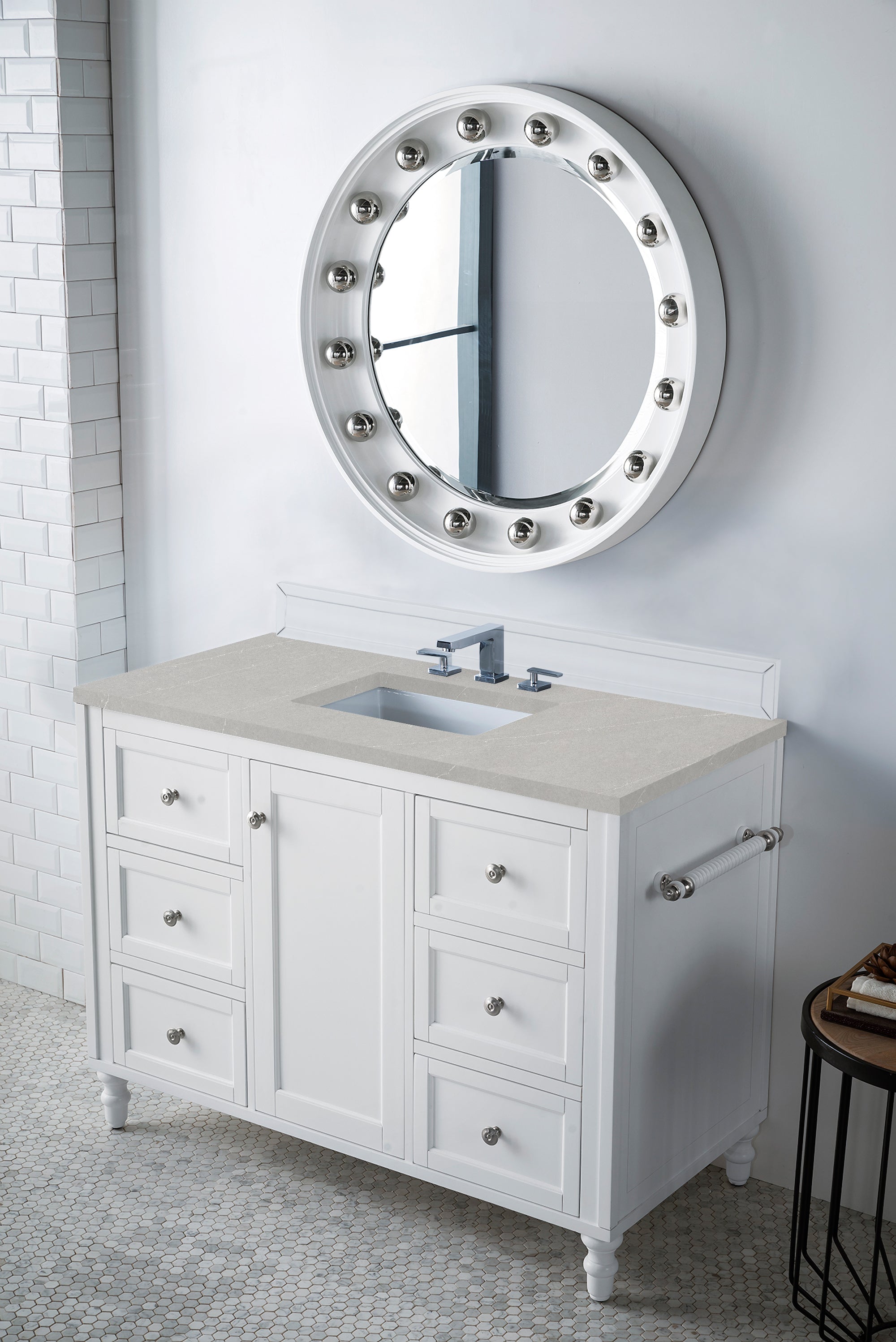 Copper Cove Encore 48 Inch Single Bathroom Vanity Set with 3CM Eternal Serena Quartz Top in Bright White - Perfect for Modern Master Bathrooms & Powder Rooms