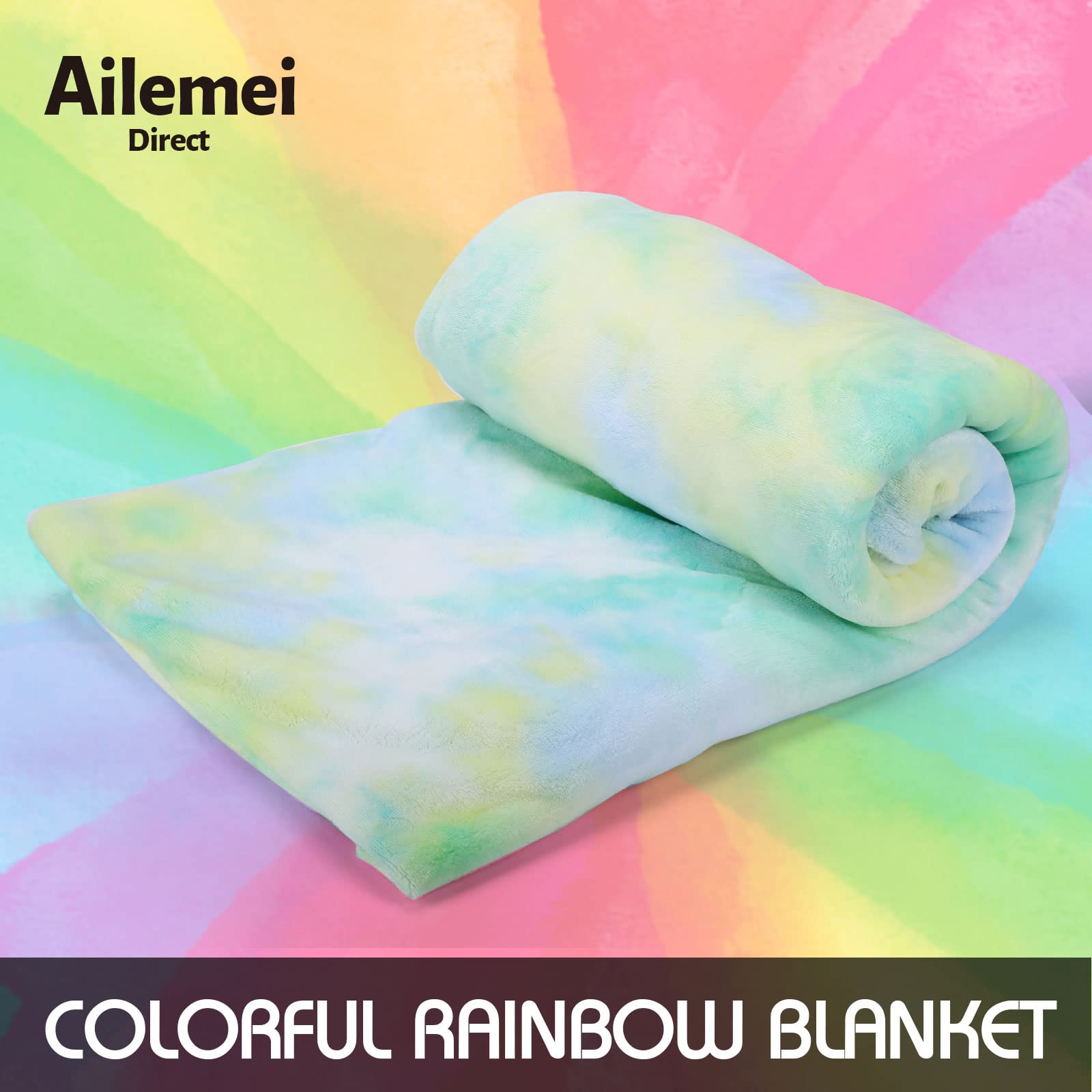 Rainbow Tie Dye Fleece Blanket - Soft & Warm Twin/Full Size Plush Blanket for Girls, Teens & Adults | Pastel Green Mint Decorative Throw | Perfect for Bedroom Decor, Sleepovers, Gifts & Cozy Nights