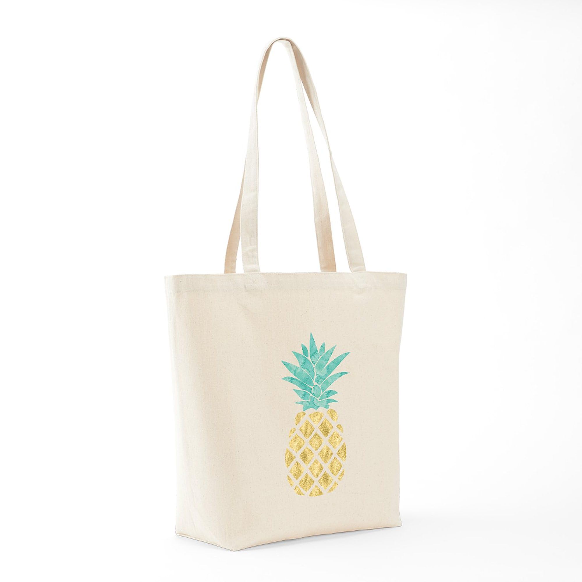 Golden Pineapple Tote Bag - Natural Canvas Reusable Shopping Bag for Women - Eco-Friendly Grocery Tote for Beach, Market & Daily Use