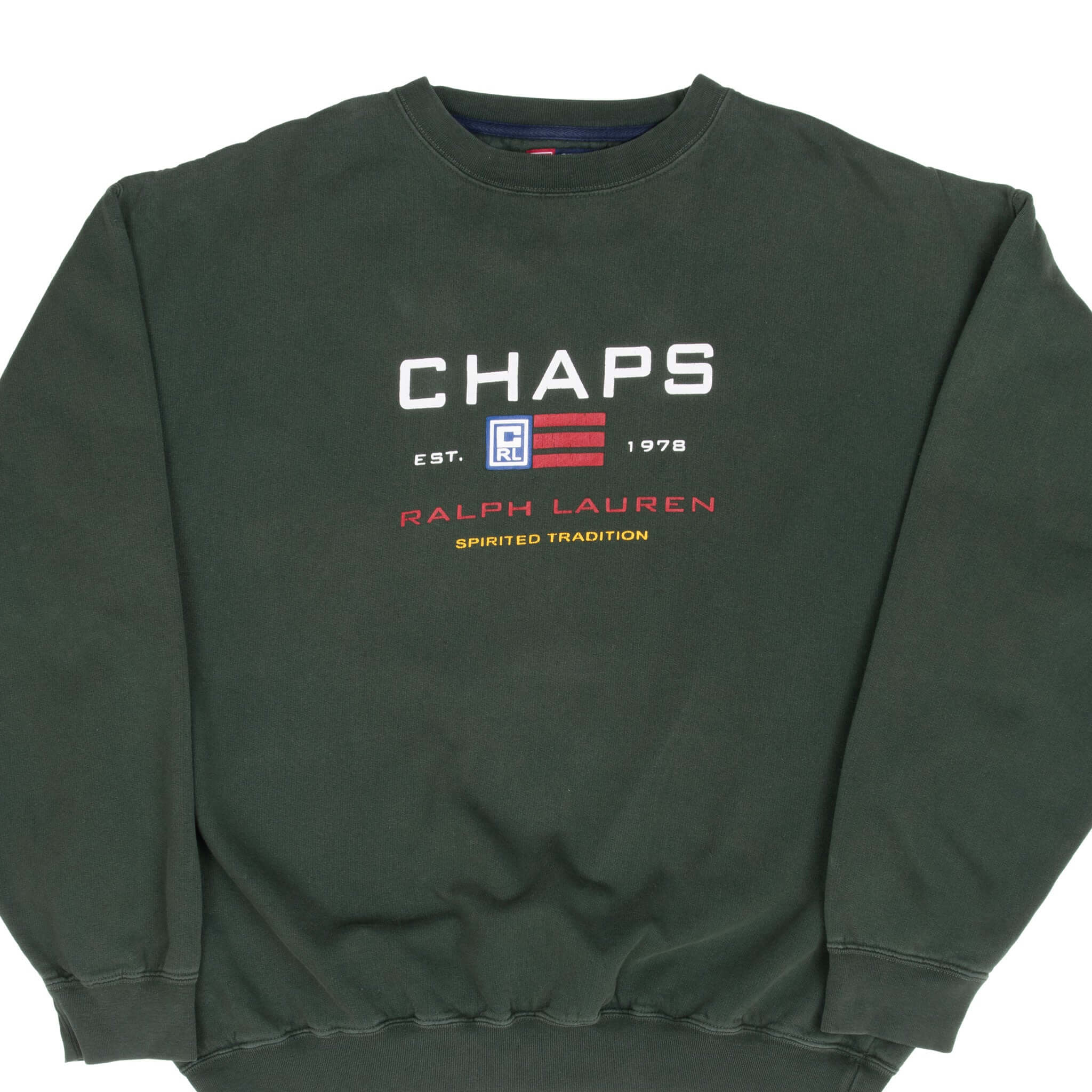 Vintage 1990s Ralph Lauren Chaps Green Sweatshirt XL - Retro Casual Wear for Men, Perfect for Everyday Outfits & 90s Fashion Enthusiasts