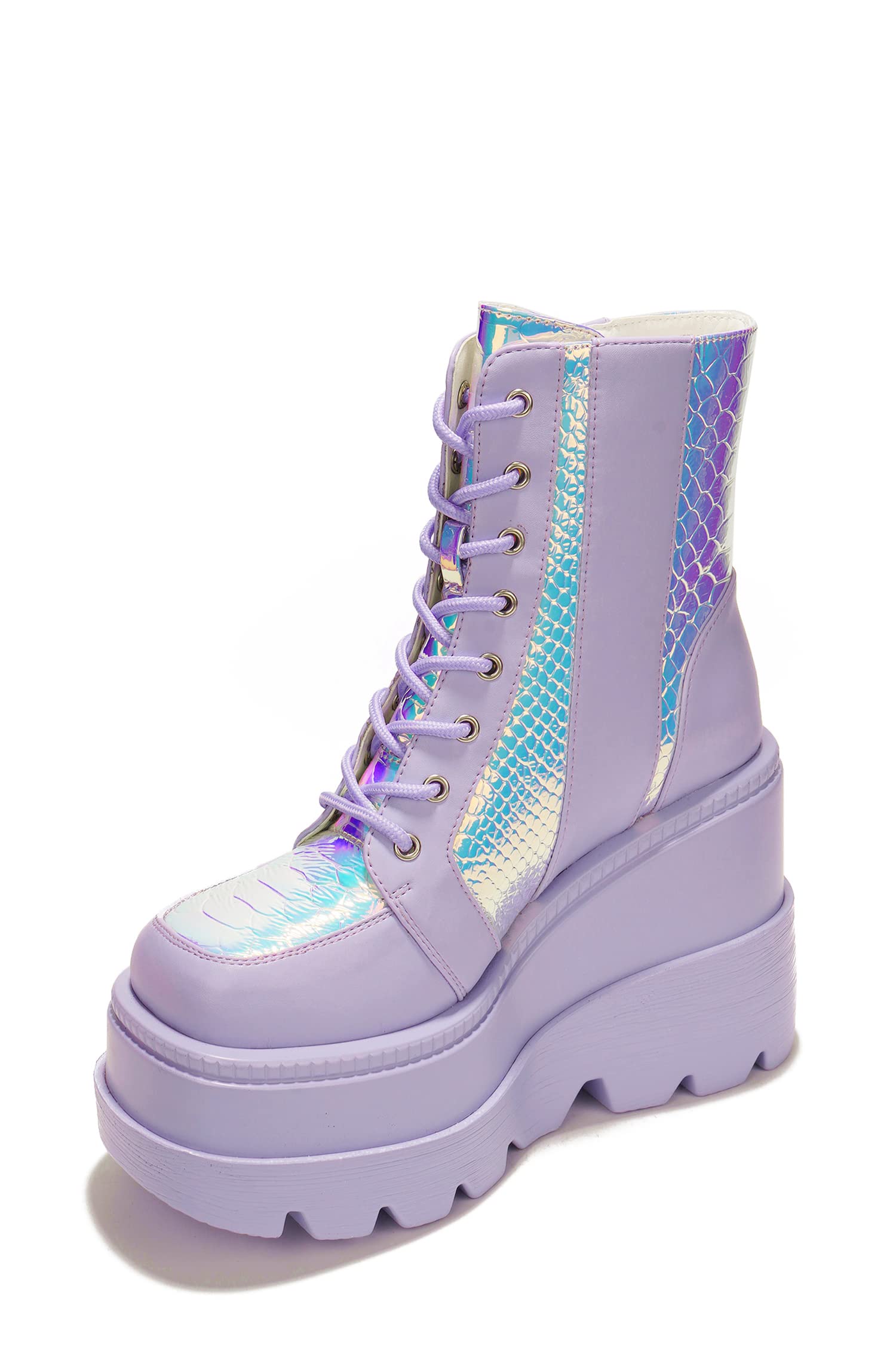 Cape Robbin Women's Holographic Platform Ankle Boots with Chunky Block Heels - Fashionable Winter Boots for Party, Club & Night Out