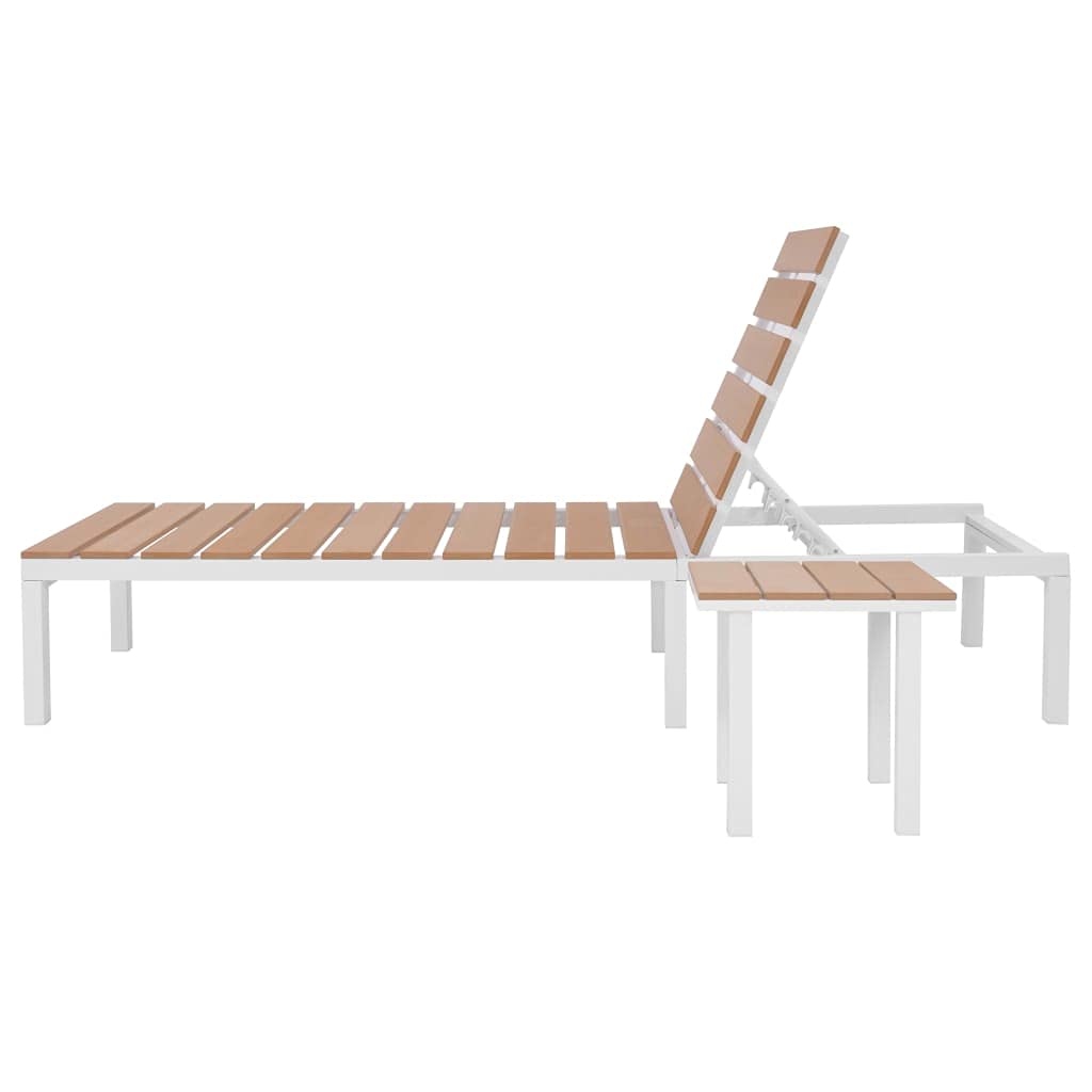 Premium Outdoor Lounge Reclining Couch Set - 2-Piece Patio Furniture with Side Table (Aluminum & WPC Frame, White/Brown) - Perfect for Backyard, Beach, Poolside & Garden Relaxation