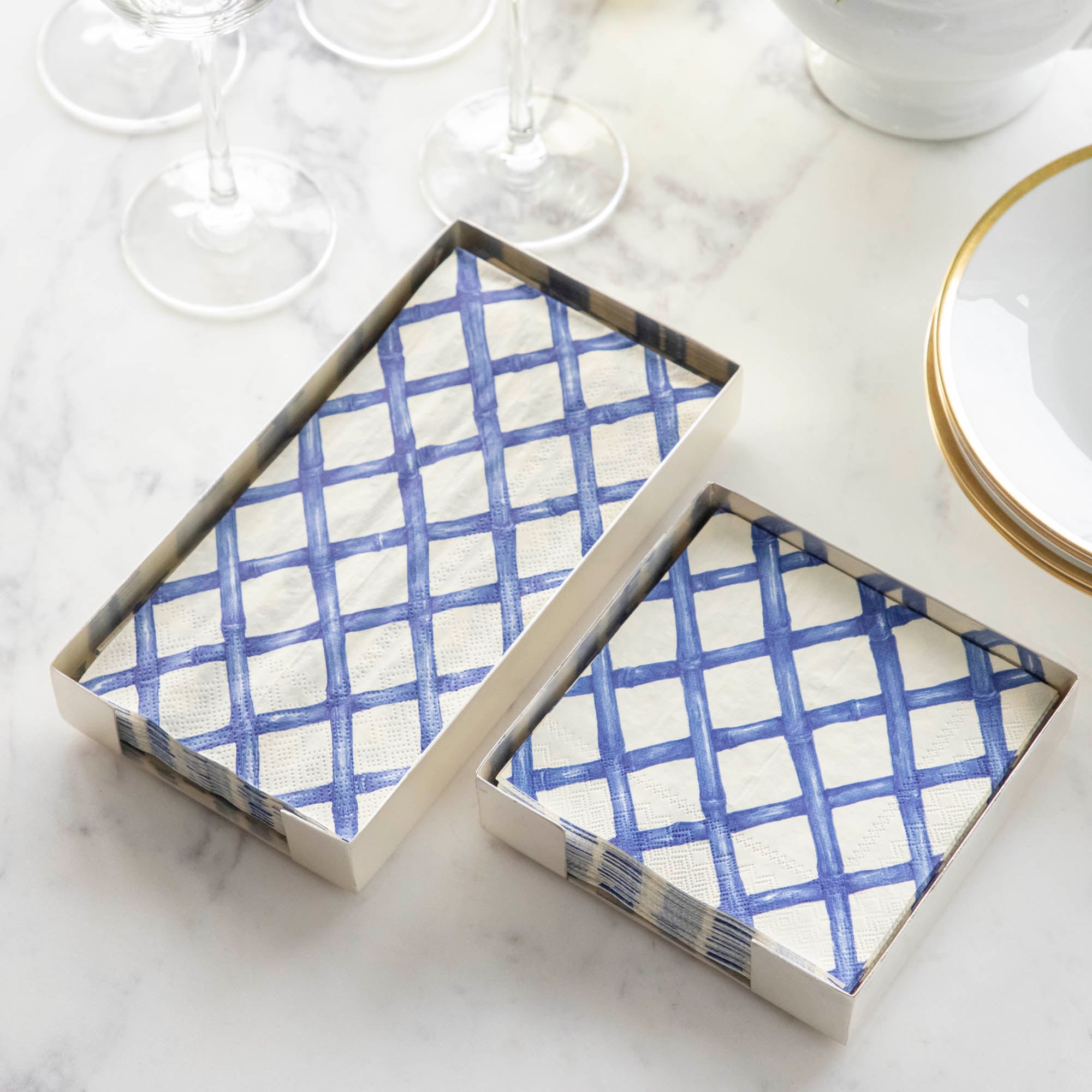 Premium Blue Lattice Pattern Cocktail Napkins - 100-Pack Elegant Drink Coasters for Parties, Weddings & Home Entertaining