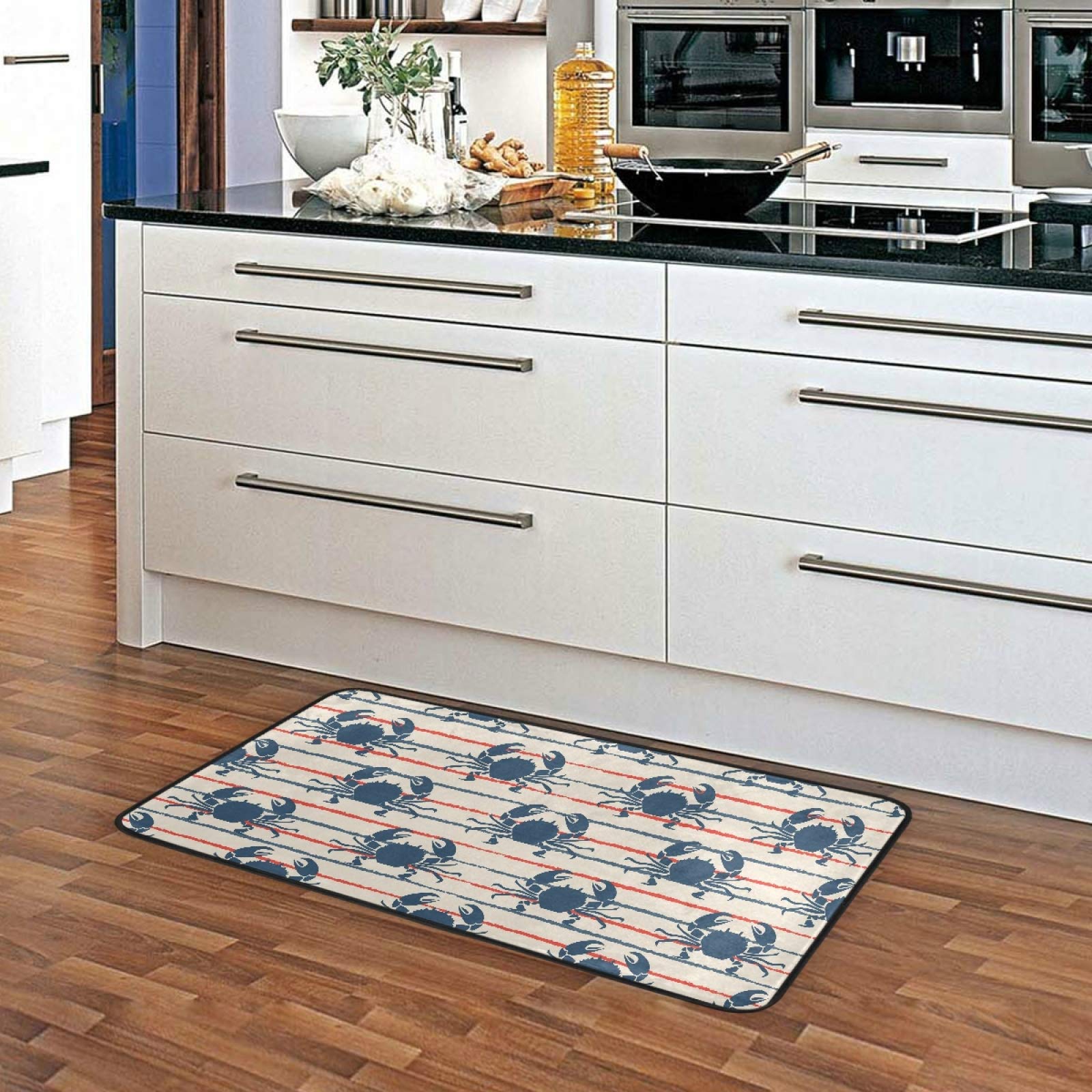 Retro Marine Crabs Anti-Fatigue Kitchen Mat - Non-Slip, Oil Resistant, Easy Clean Floor Rug for Indoor/Outdoor Use - Perfect for Kitchens, Bathrooms & Entryways