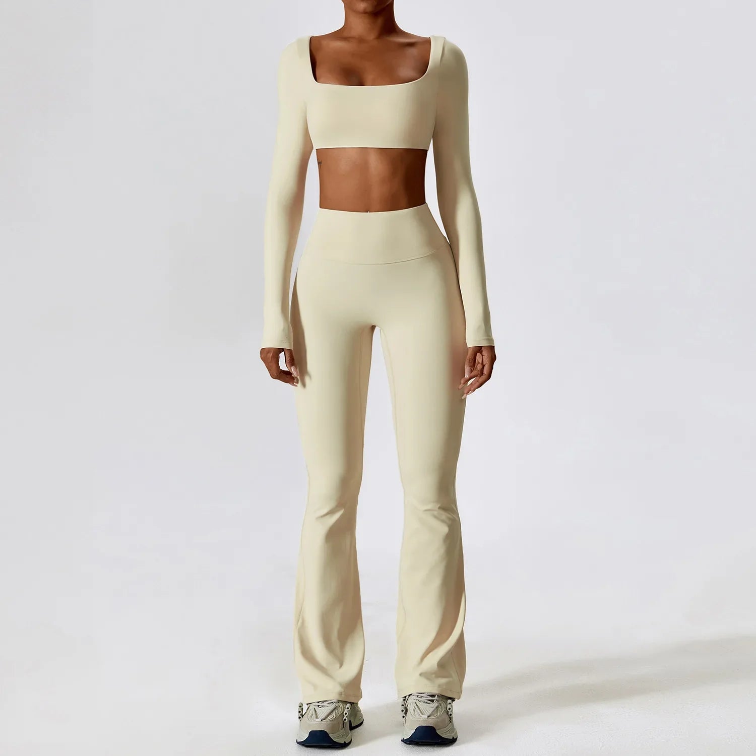 2-Piece Women's Yoga Tracksuit Set - Long Sleeve Crop Top & High Waist Leggings - Gym Workout Sportswear for Fitness, Running & Lounge Wear