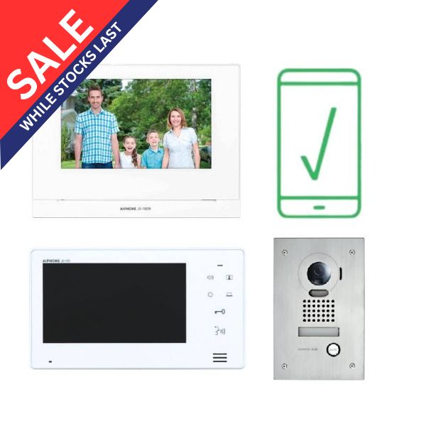 Aiphone Smartphone Flush Intercom Kit - Two Monitors, JO Series JOS 1FW 2M for Home & Office Security System - Perfect for Apartment Buildings, Gated Communities and Business Entrances