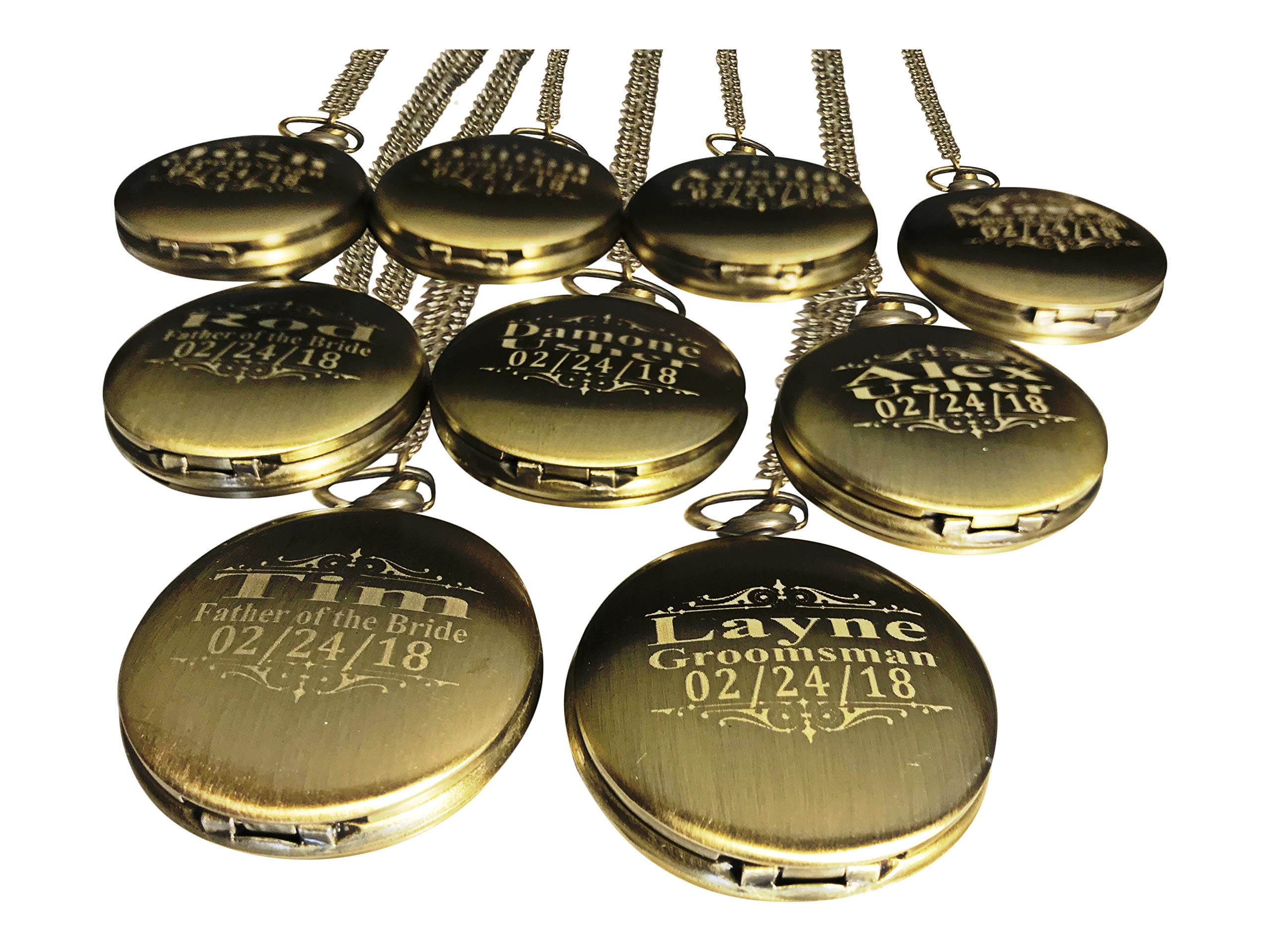 7 Engraved Pocket Watches for Groomsmen - Premium Wedding Gift Set with Chain, Box & Custom Engraving - 5 Color Options - His & Her Couples Gift - Perfect for Anniversaries, Engagements & Special Occasions