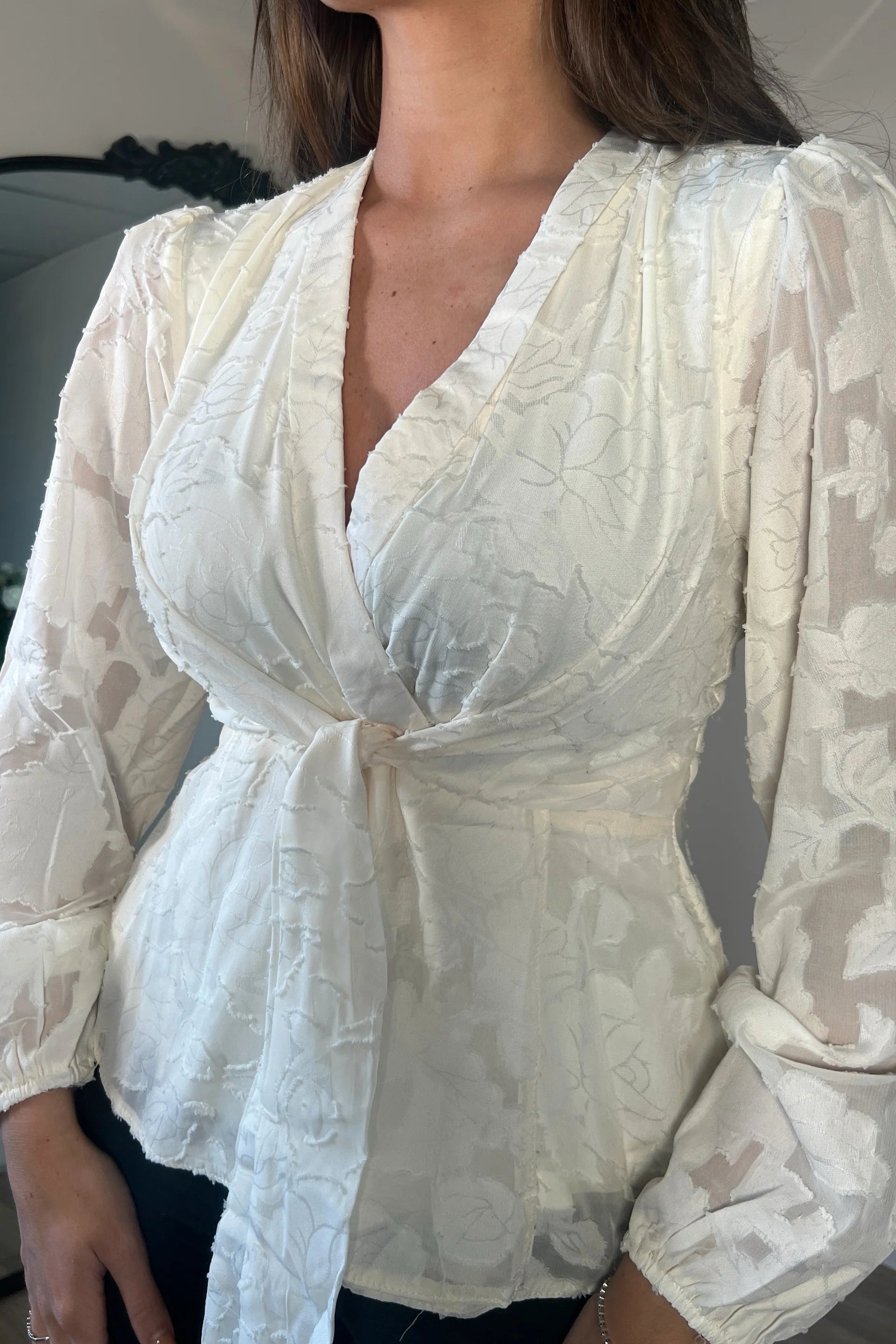 Brooke Wrap Tie Top - Burnout Cream - Stylish Women's Casual Blouse for Summer Outfits & Beach Wear