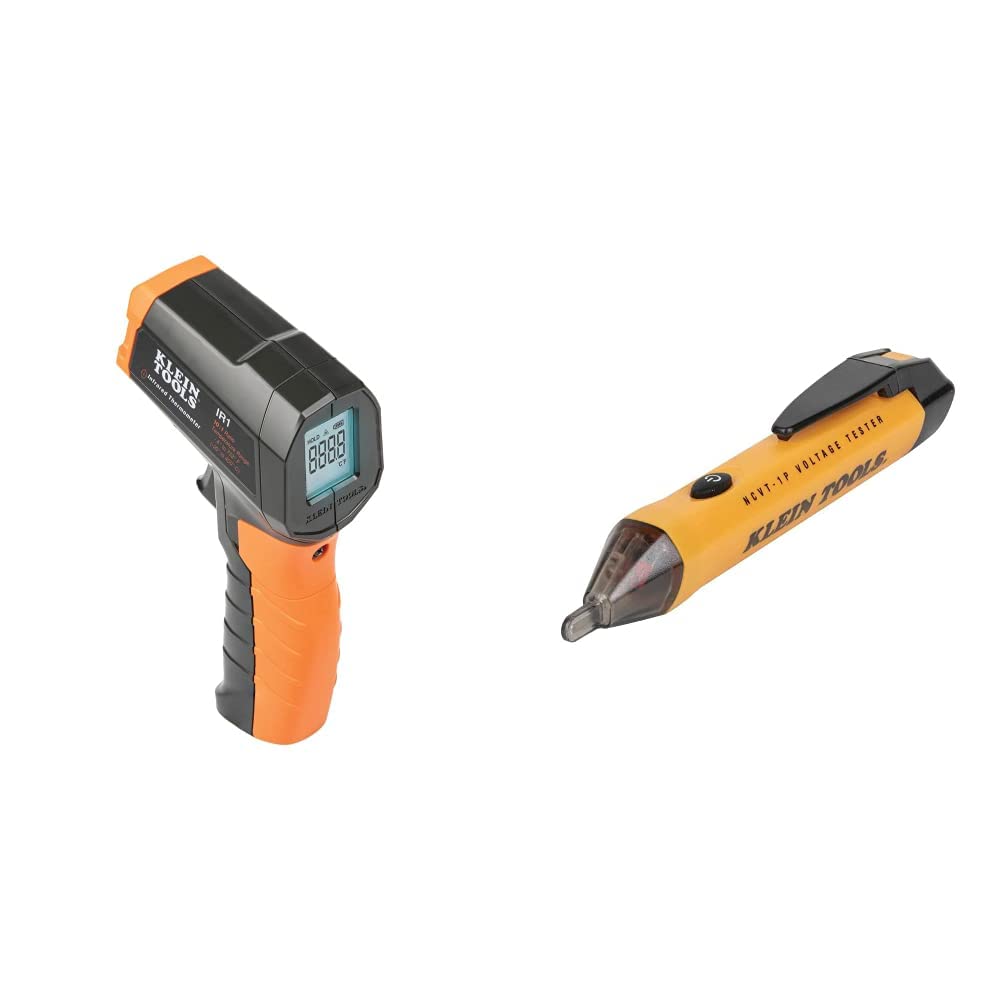 Klein Tools IR1 Non-Contact Infrared Thermometer & NCVT1P Voltage Tester Kit - Digital Temperature Gun for HVAC, Electrical, Automotive & Home Use