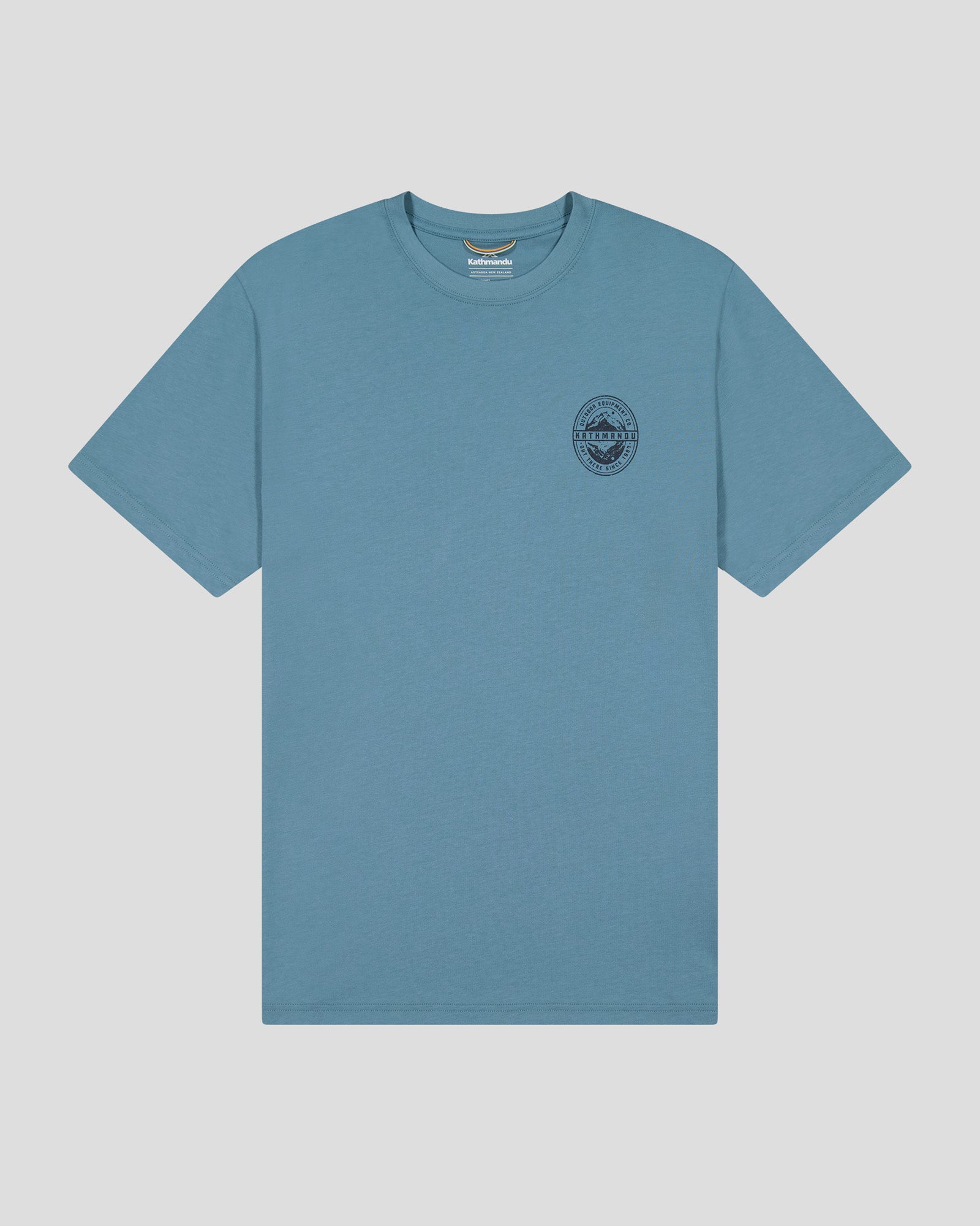 Organic Cotton Men's Outdoor T-Shirt - Washed Blue | Comfortable & Breathable for Hiking, Camping & Everyday Wear
