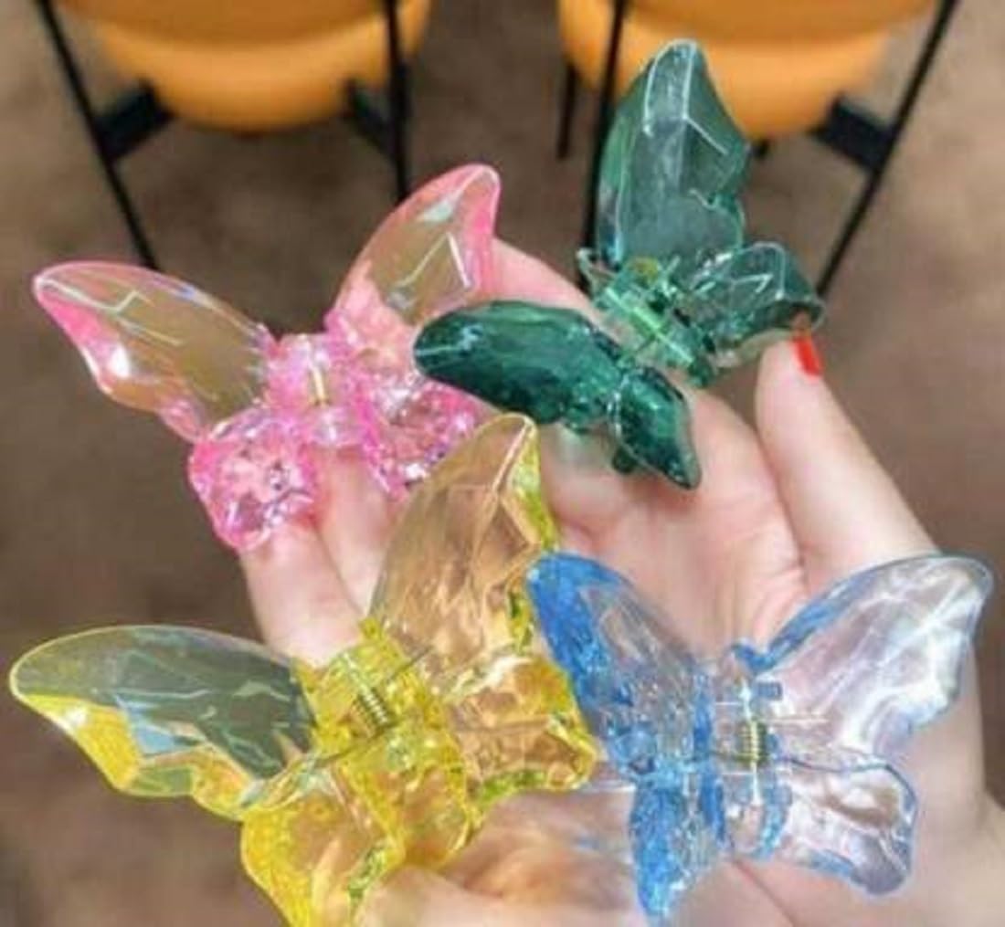 Abrish Crystal Clear Butterfly Hair Clips | 4-Pack Trendy Frosted Color Plastic Hair Barrettes for Women & Girls | Perfect for Parties, Weddings & Everyday Hairstyling