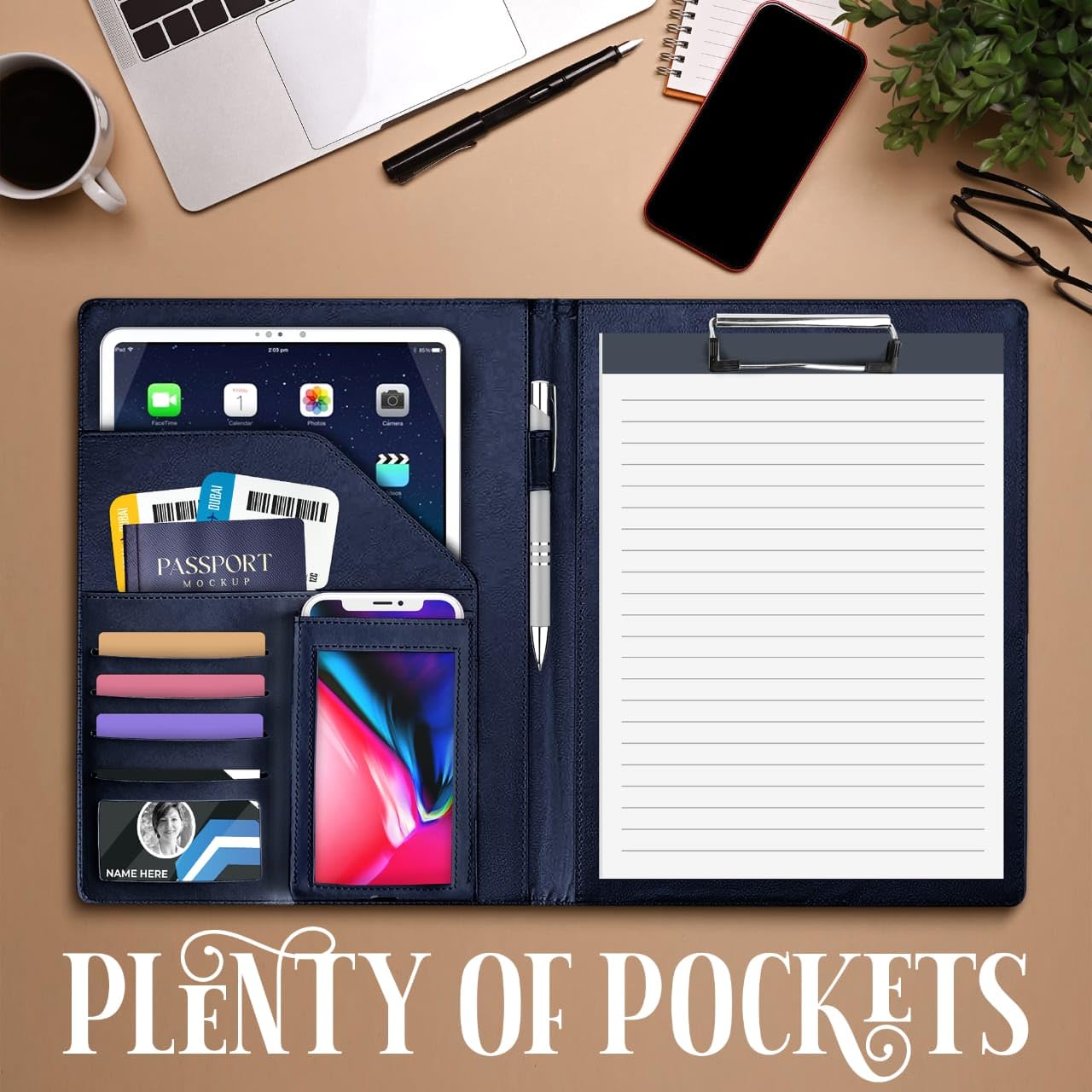 Premium Leather Portfolio Binder with Daily Planner - Professional Padfolio Organizer for Women & Men - Ideal for Business Meetings, Interviews, and Office Use