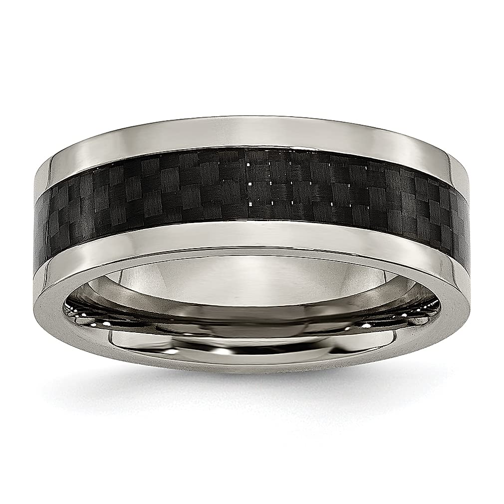 ICE CARATS Titanium Black Carbon Fiber Inlay 8mm Band Ring - Men's Wedding Jewelry, Fashion Statement & Gift for Him (Husband, Dad, Boyfriend) - Perfect for Anniversaries, Engagements & Special Occasions
