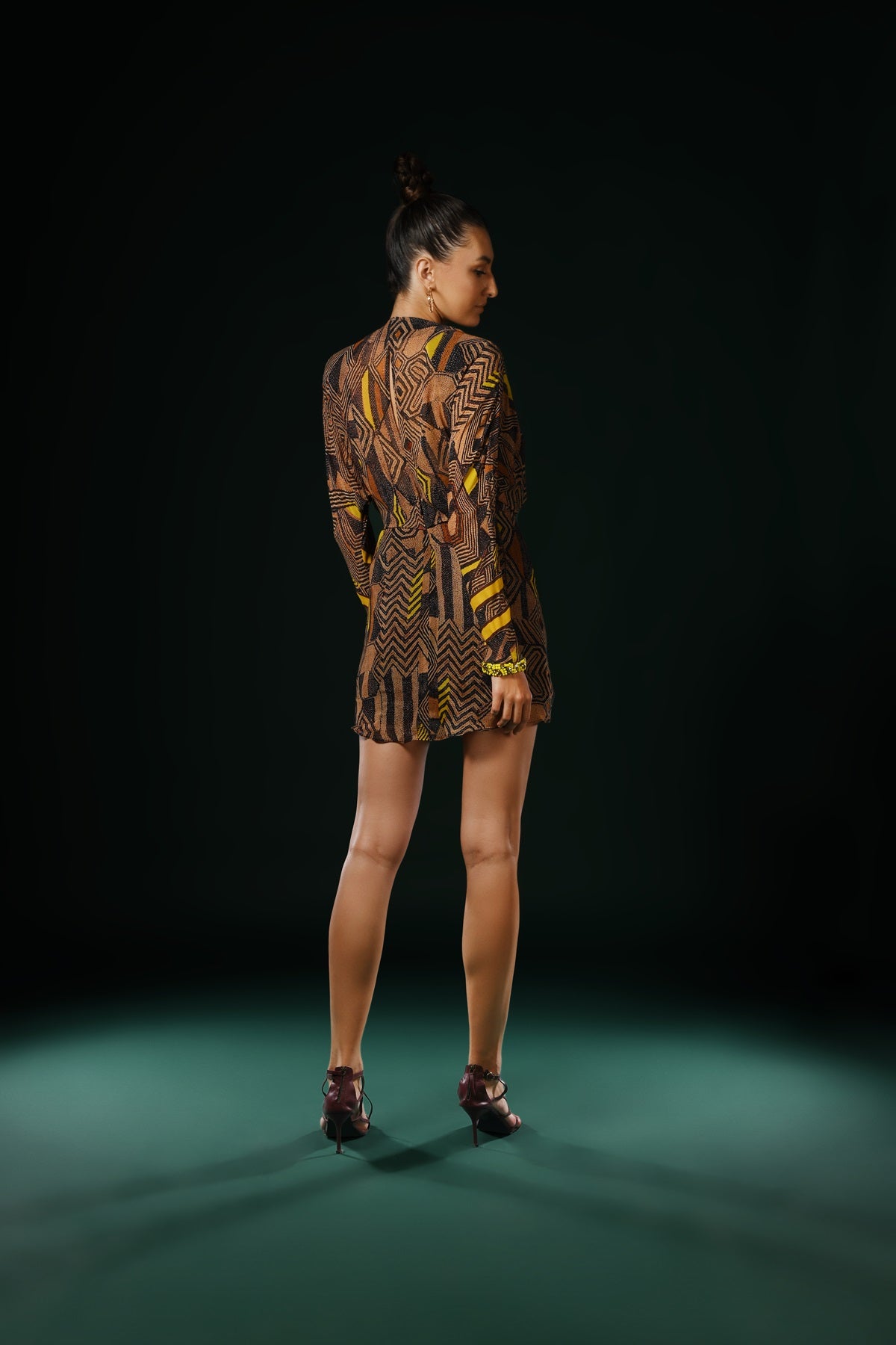 Stylish Geometric Canary Print Dress with Vibrant Yellow Embroidery - Perfect for Summer Parties & Beach Vacations